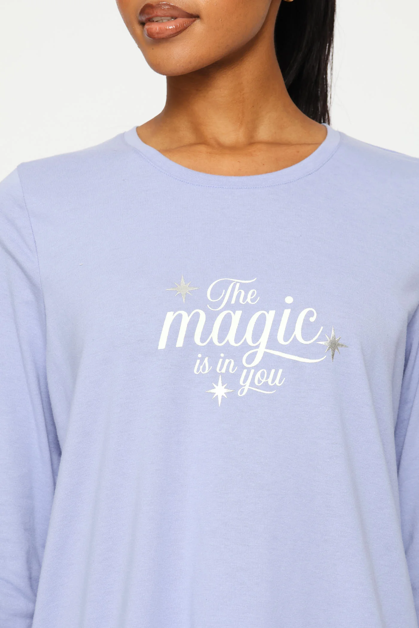 Long Sleeve Screen Foil Knit Tee - Purple - Image 2