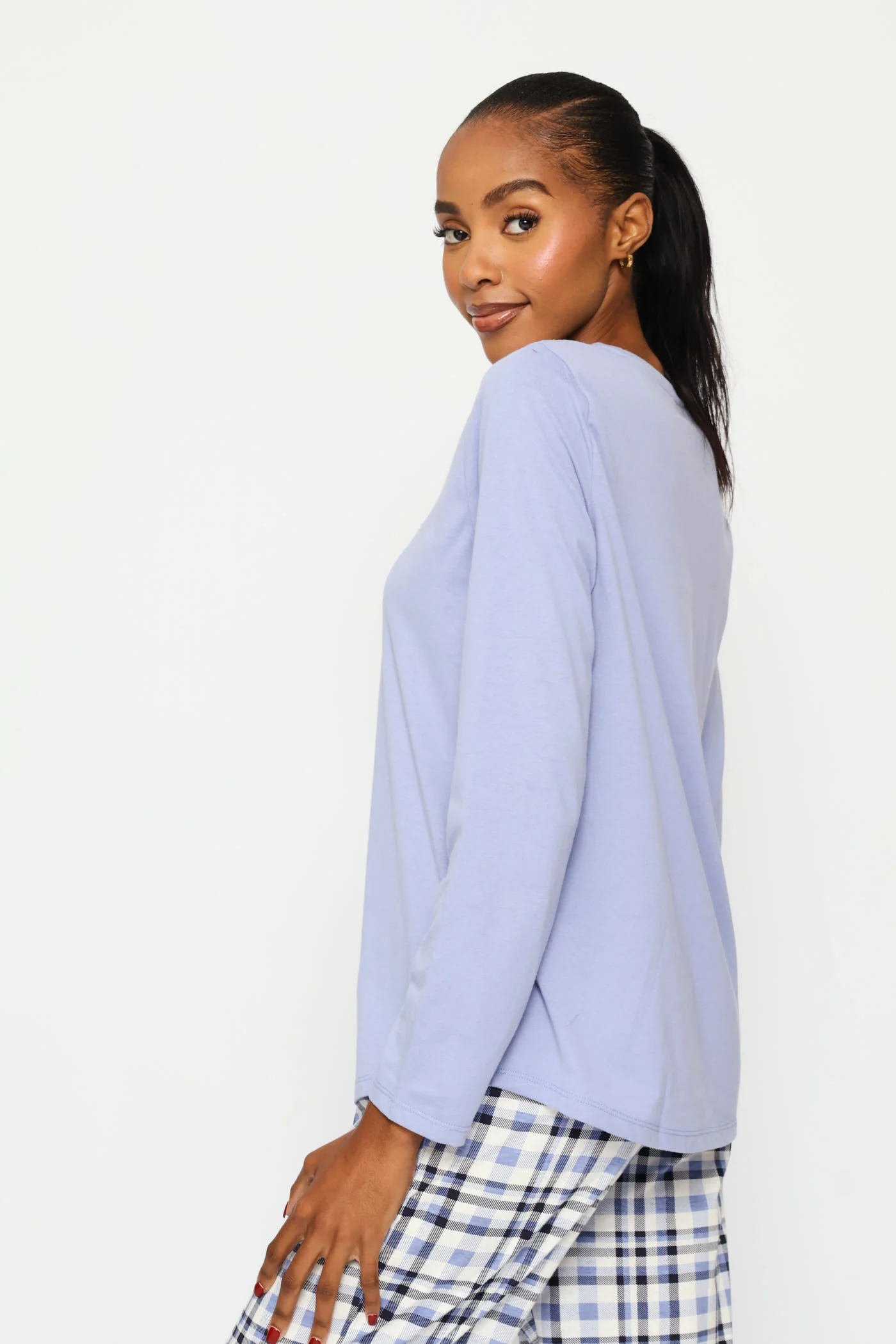 Long Sleeve Screen Foil Knit Tee - Purple - Image 3