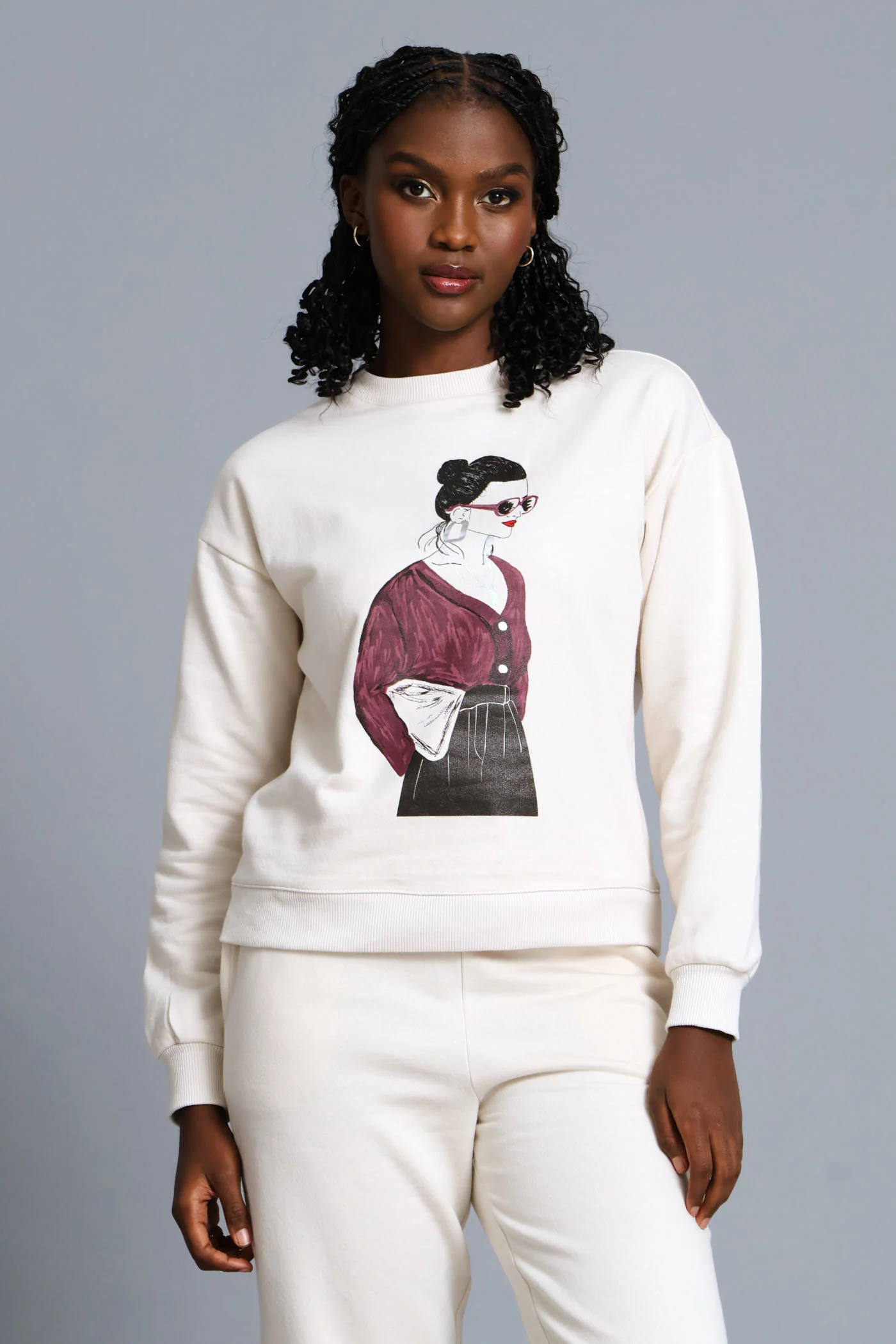 Long Sleeve Screen Print Pullover - Light Stone