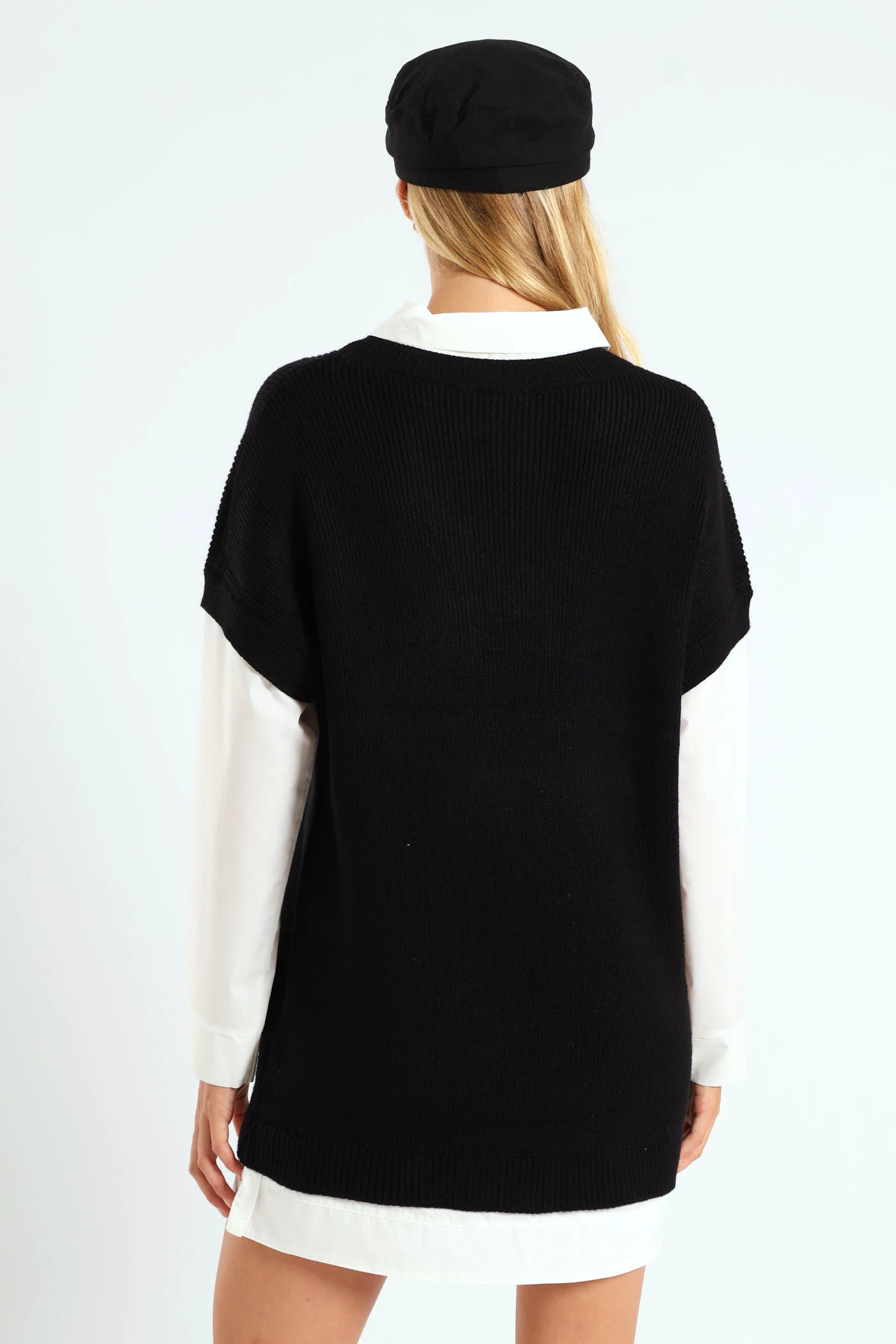 Long Sleeve Short Length Dress - Black/White - Image 5