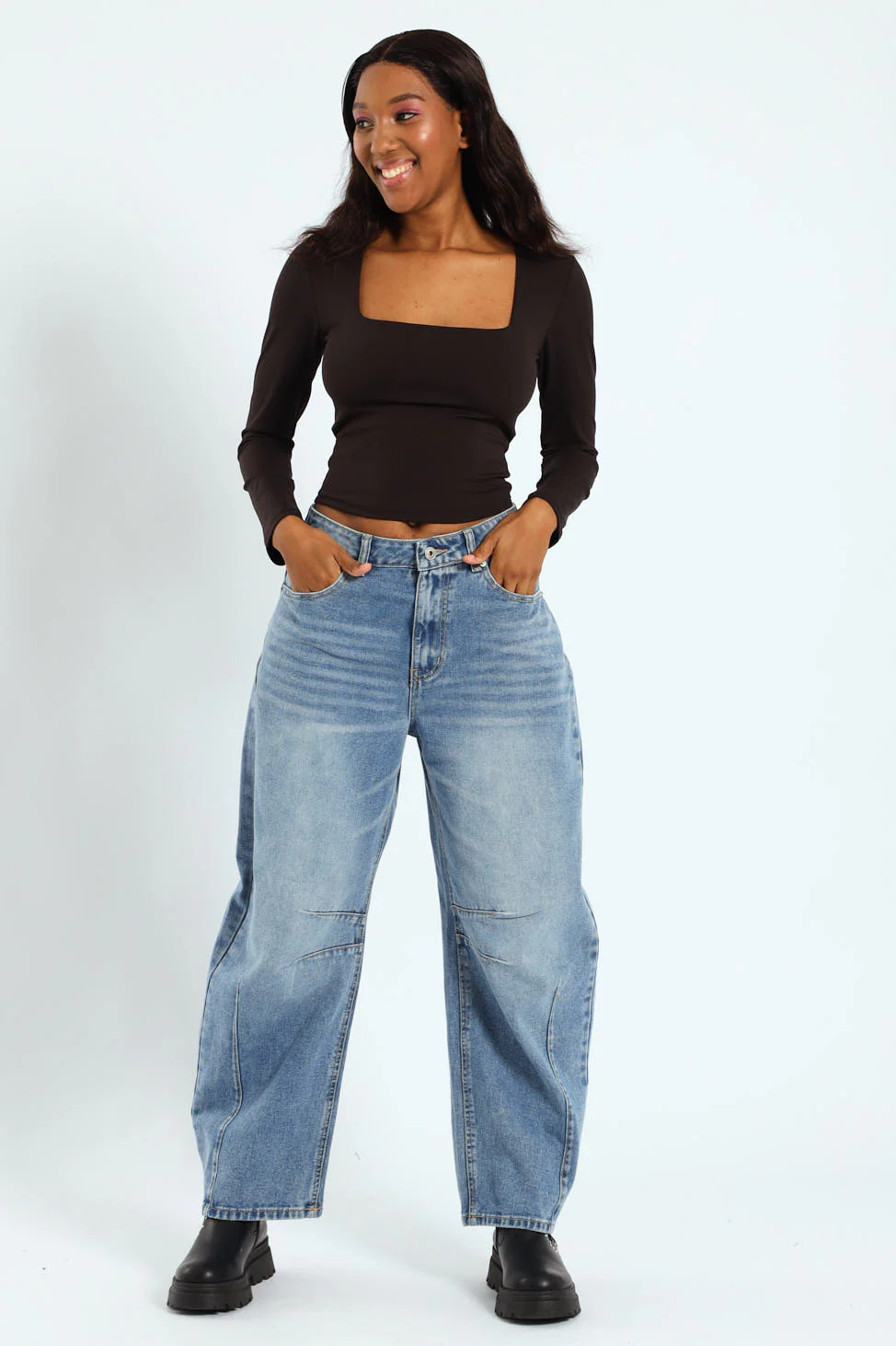 Long Sleeve Skin Tight Square Neck Top - Black - Image 4