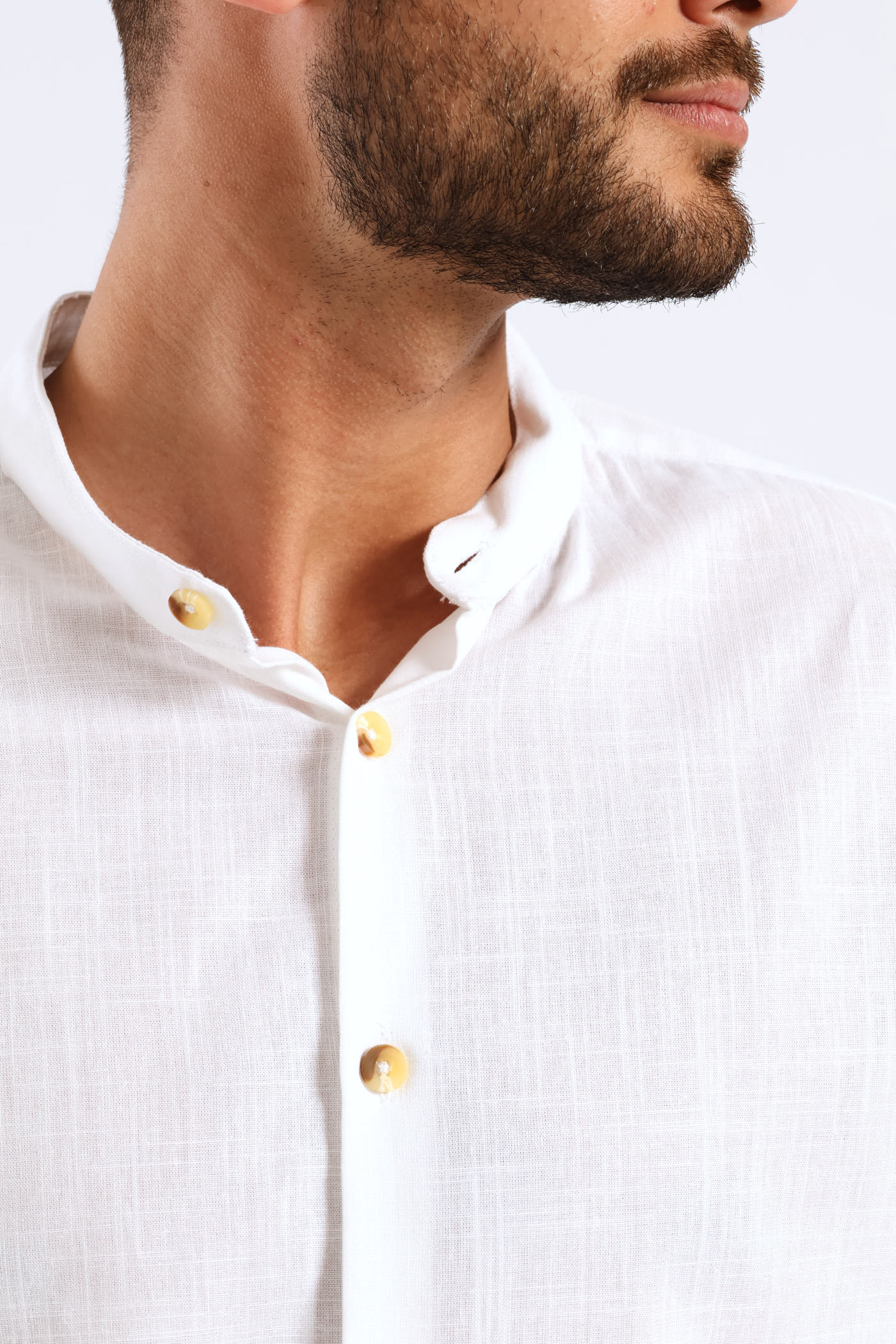 Long Sleeve Slim Linen Look Mandarin Shirt - White - Image 4