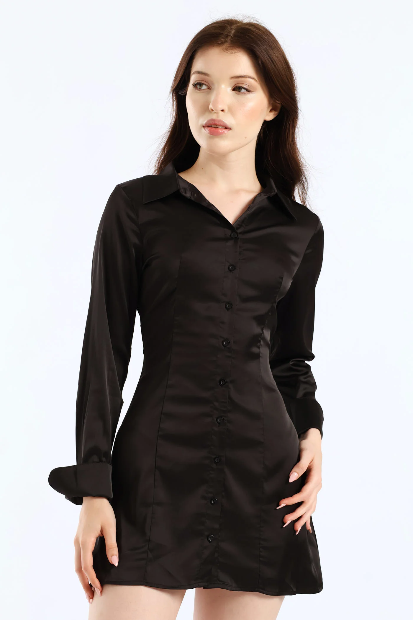 Long Sleeve Slip Mini Dress - Black - Image 3