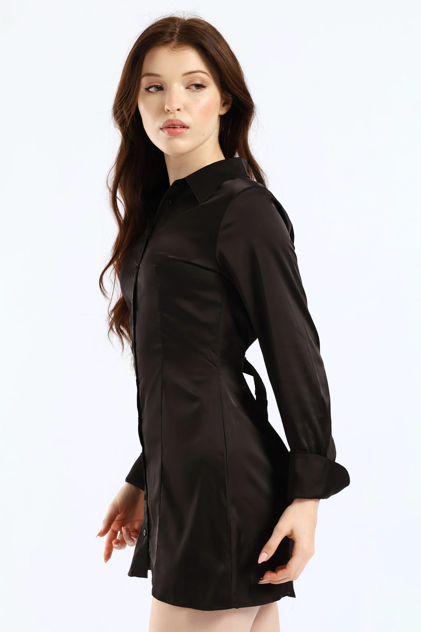 Long Sleeve Slip Mini Dress - Black - Image 4