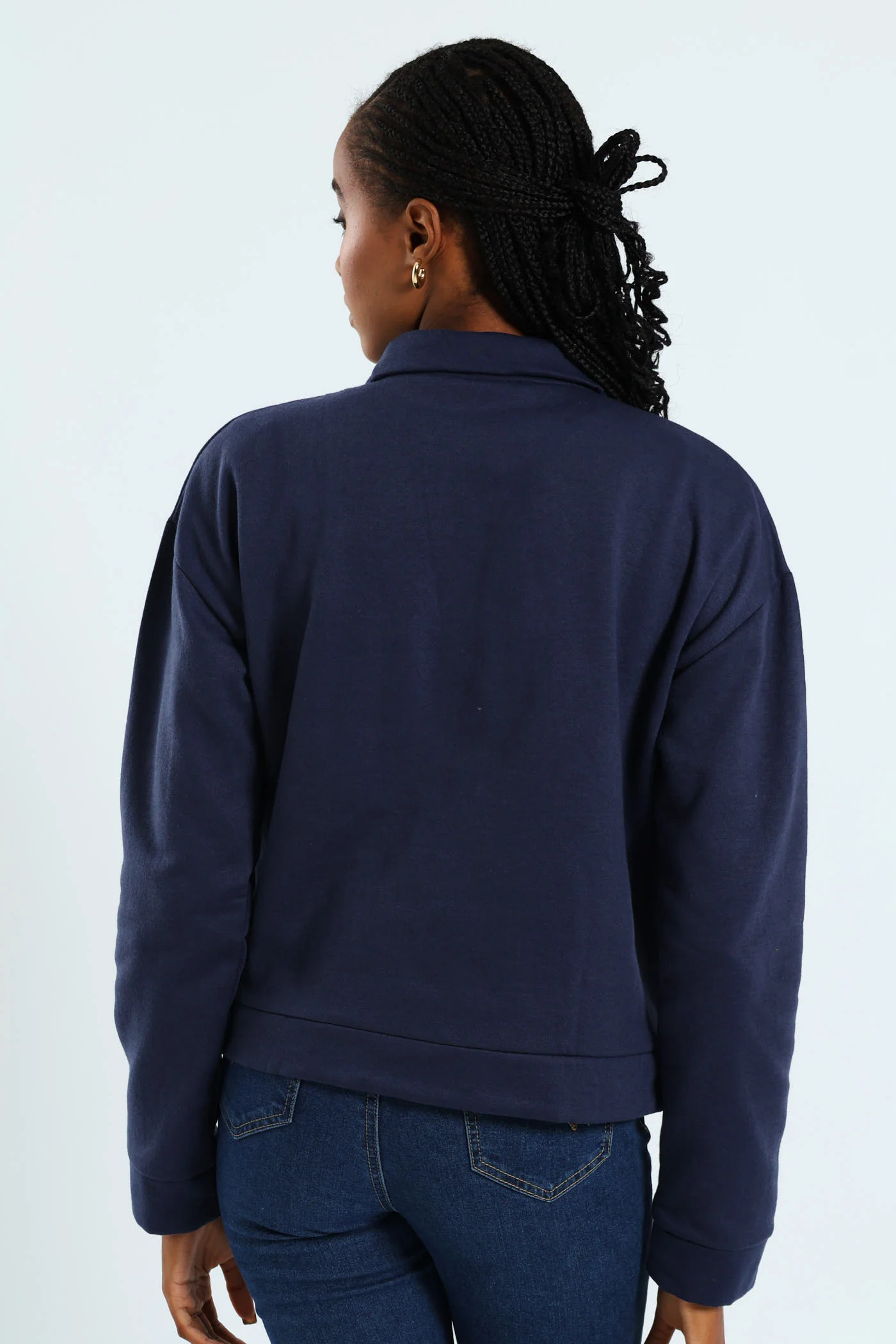 Long Sleeve Slogan Bicycle Zip Funnel Neck Pullover - French Navy - Image 3