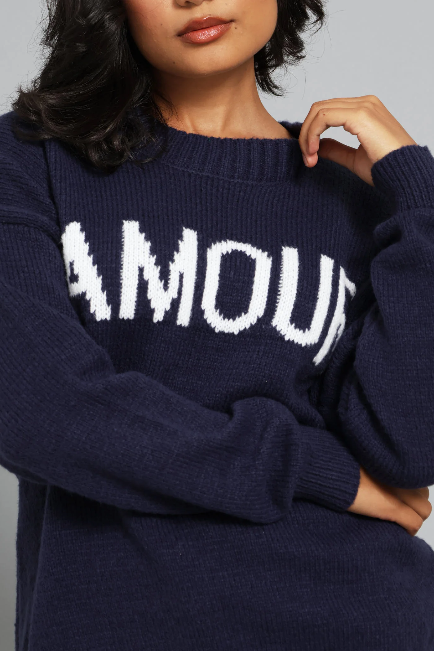 Long Sleeve Slogan Sweater - French Navy - Image 2