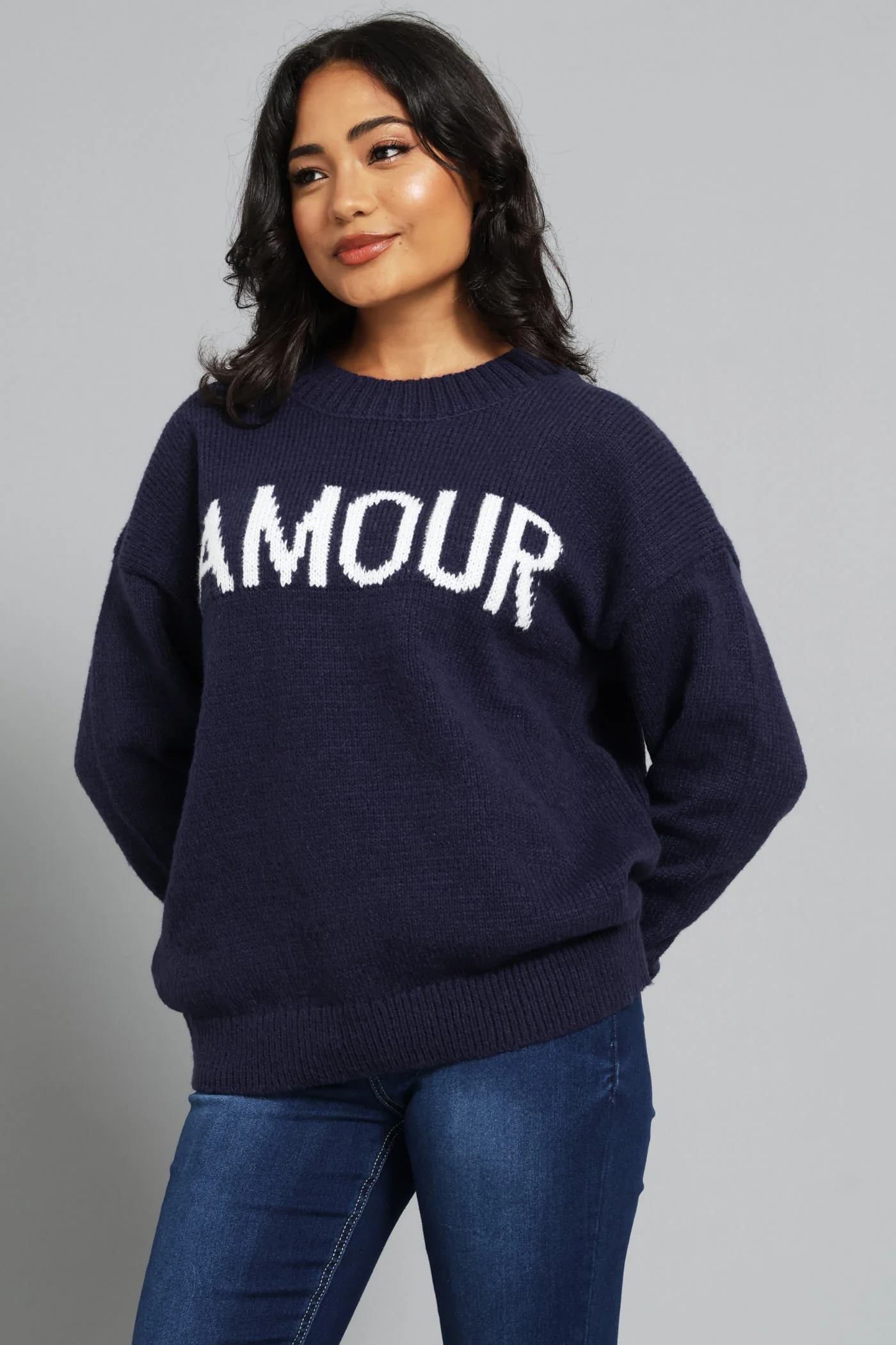 Long Sleeve Slogan Sweater - French Navy - Image 3