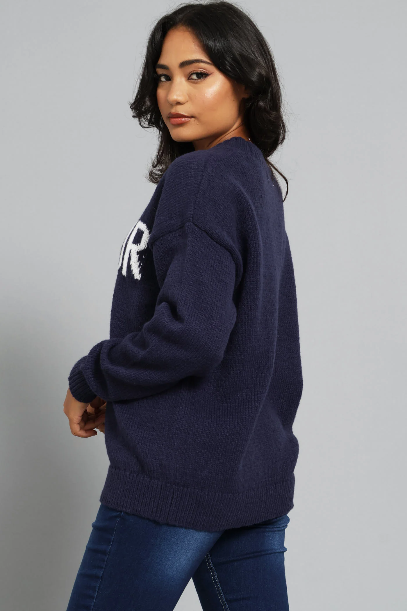 Long Sleeve Slogan Sweater - French Navy - Image 4