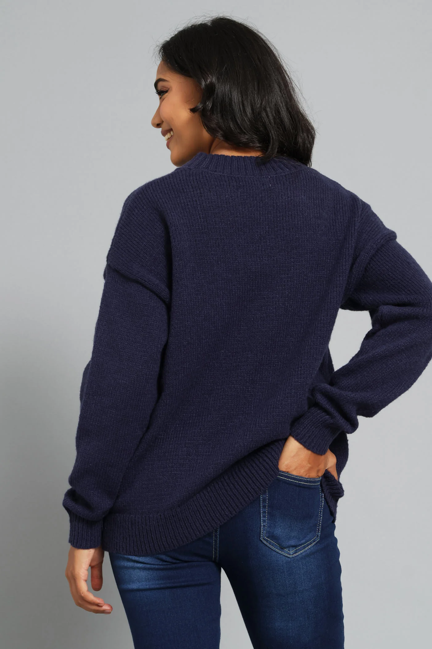 Long Sleeve Slogan Sweater - French Navy - Image 5