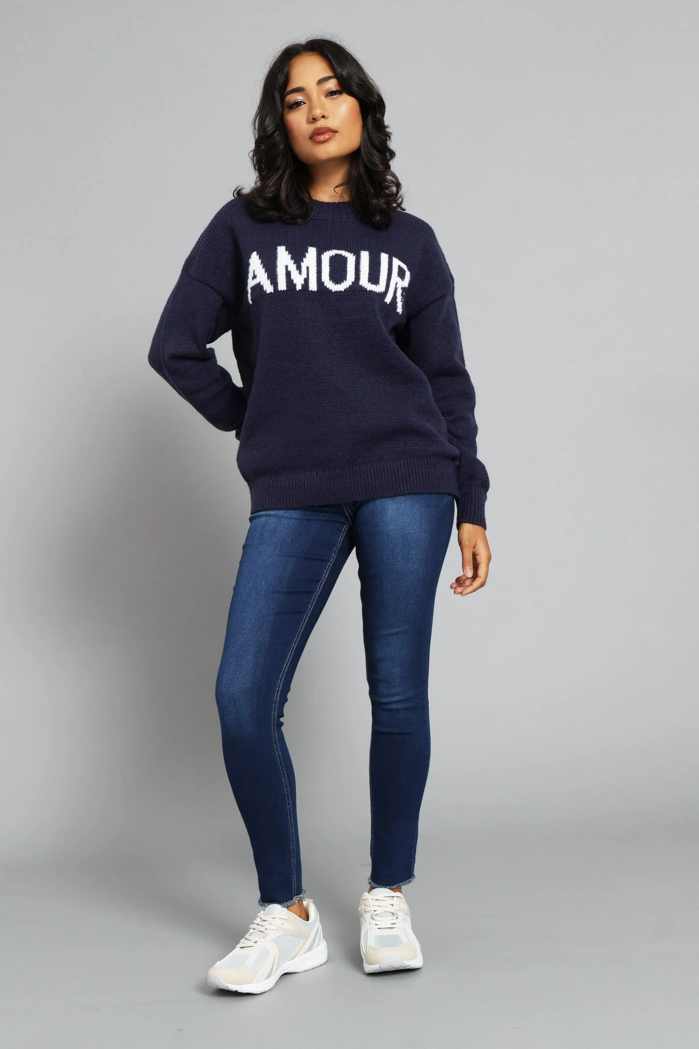 Long Sleeve Slogan Sweater - French Navy - Image 6