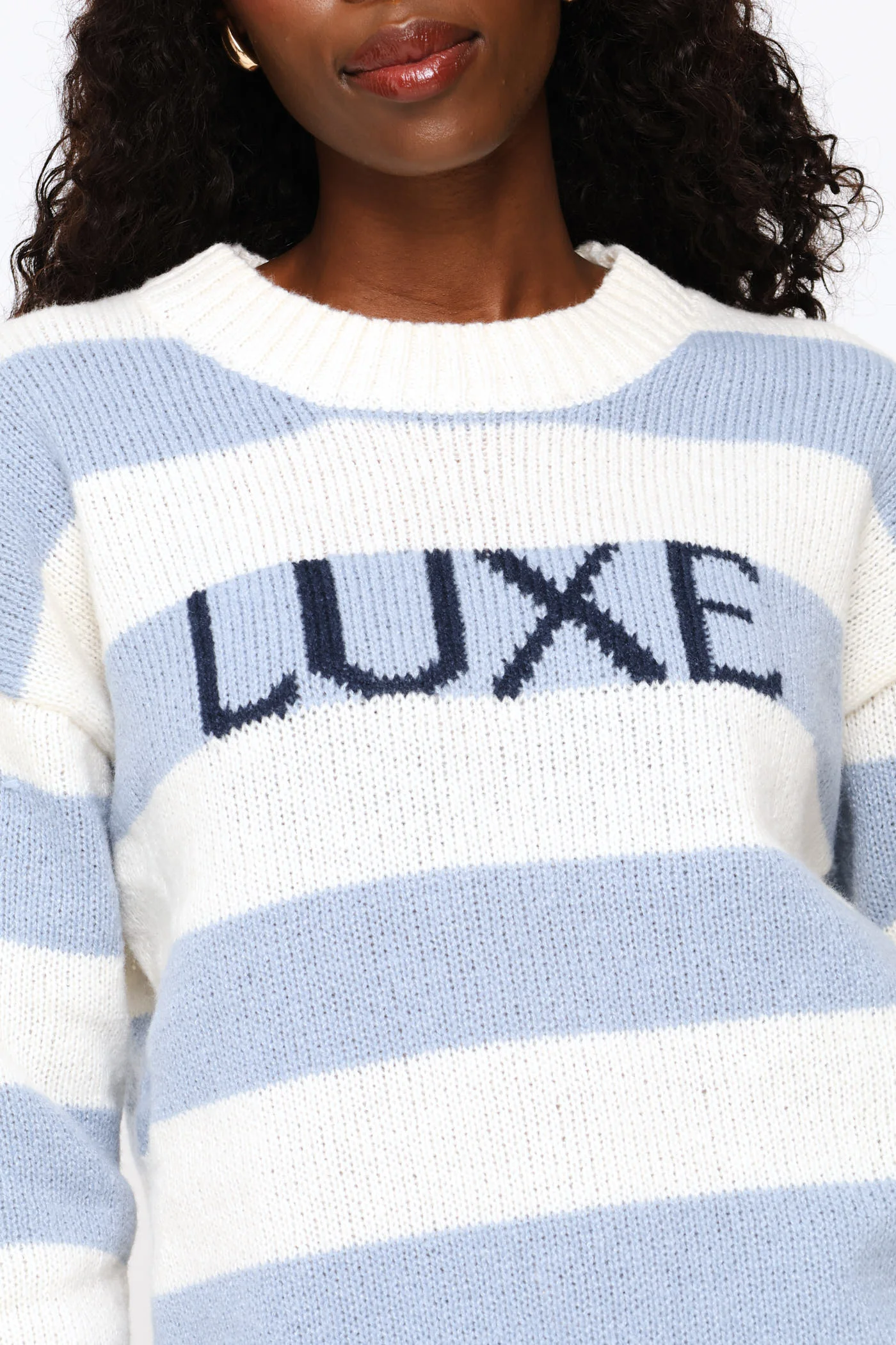 Long Sleeve Slogan Sweater - White/Blue - Image 2