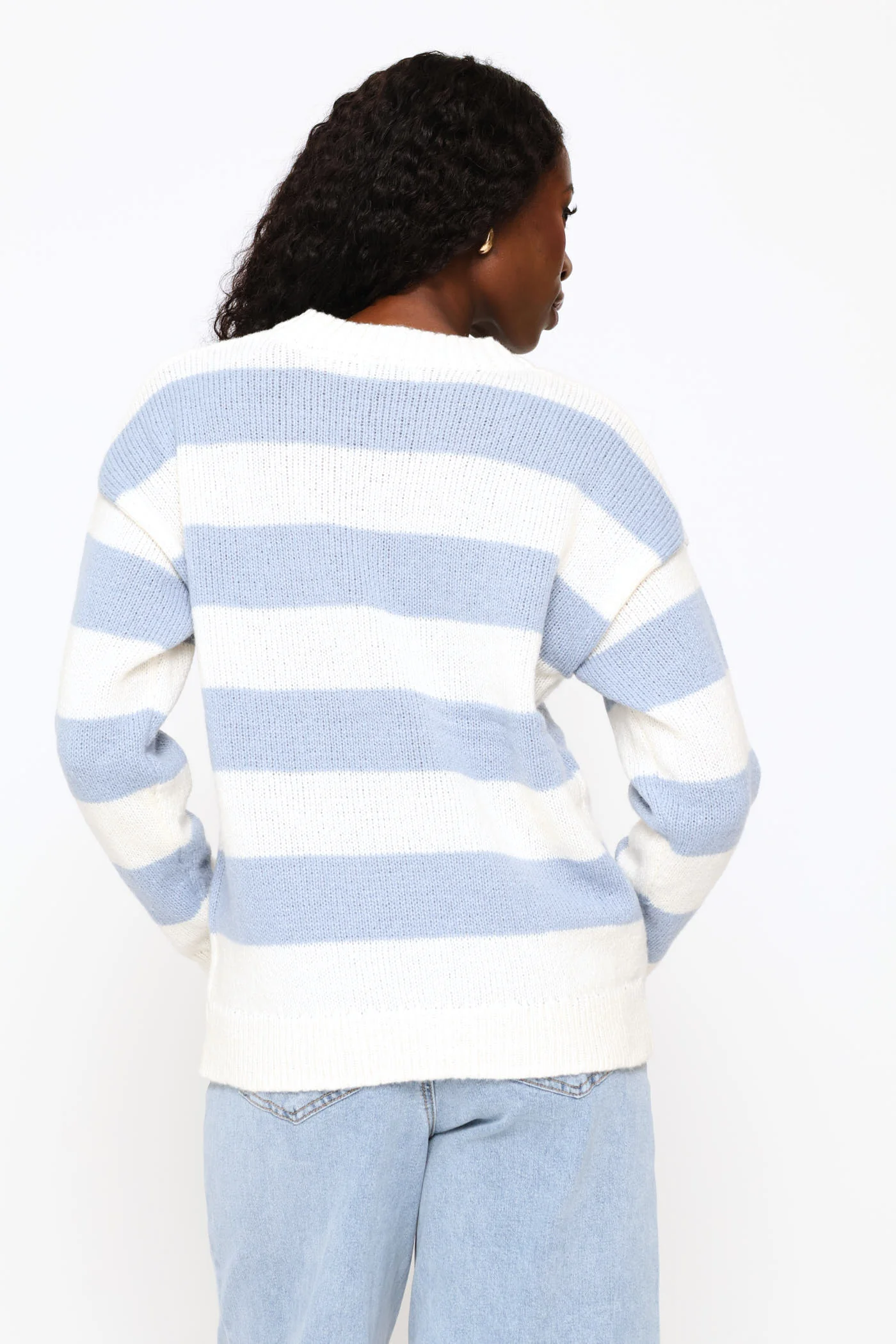 Long Sleeve Slogan Sweater - White/Blue - Image 4