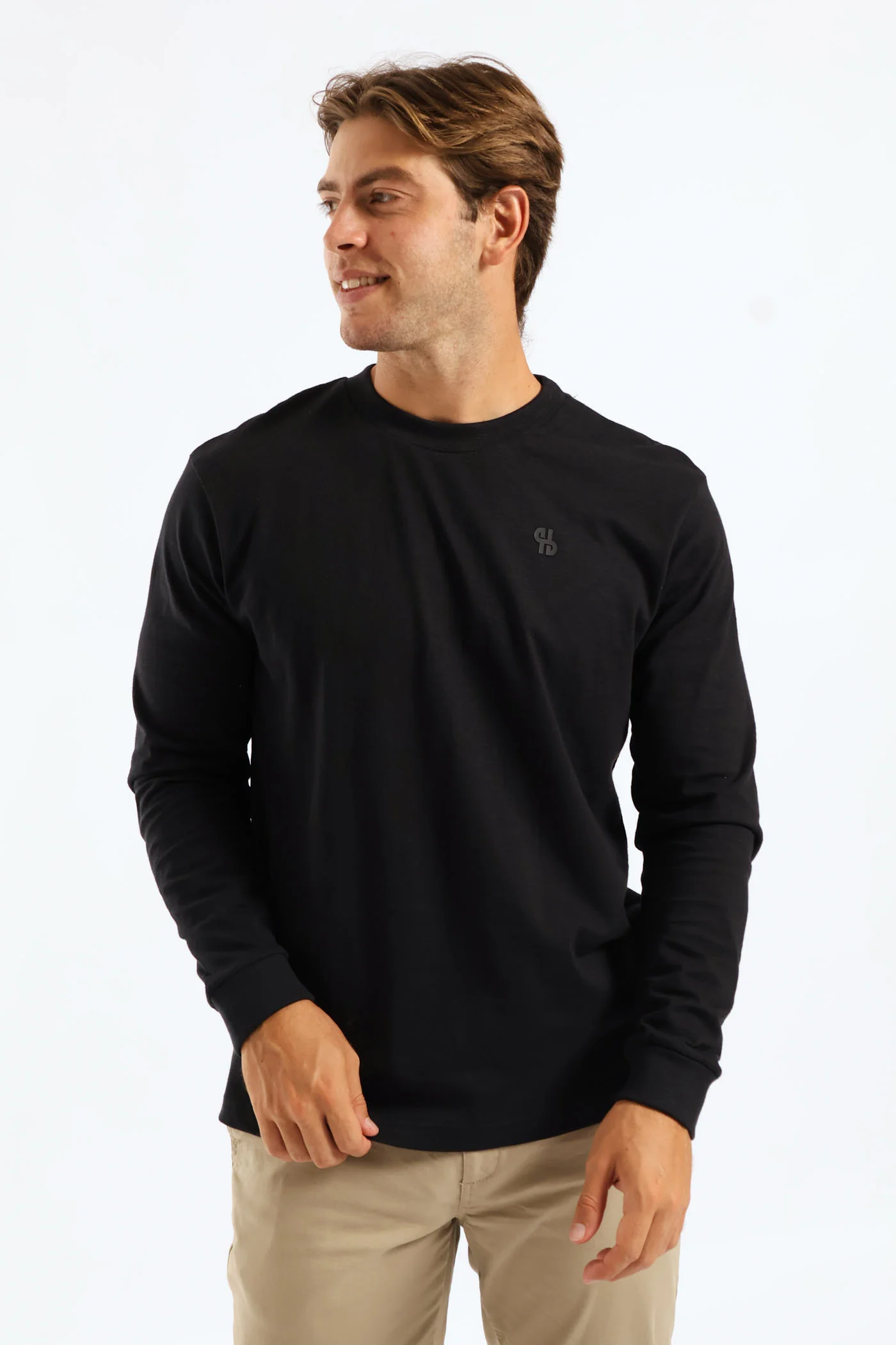 Long Sleeve Slub Crew Tee - Black - Image 2