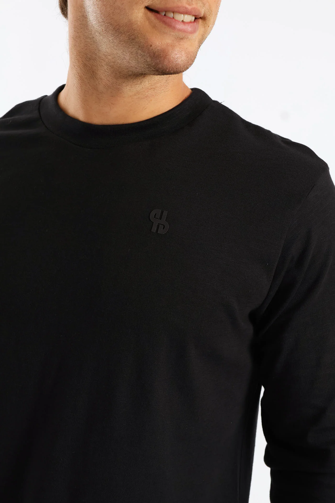 Long Sleeve Slub Crew Tee - Black - Image 3