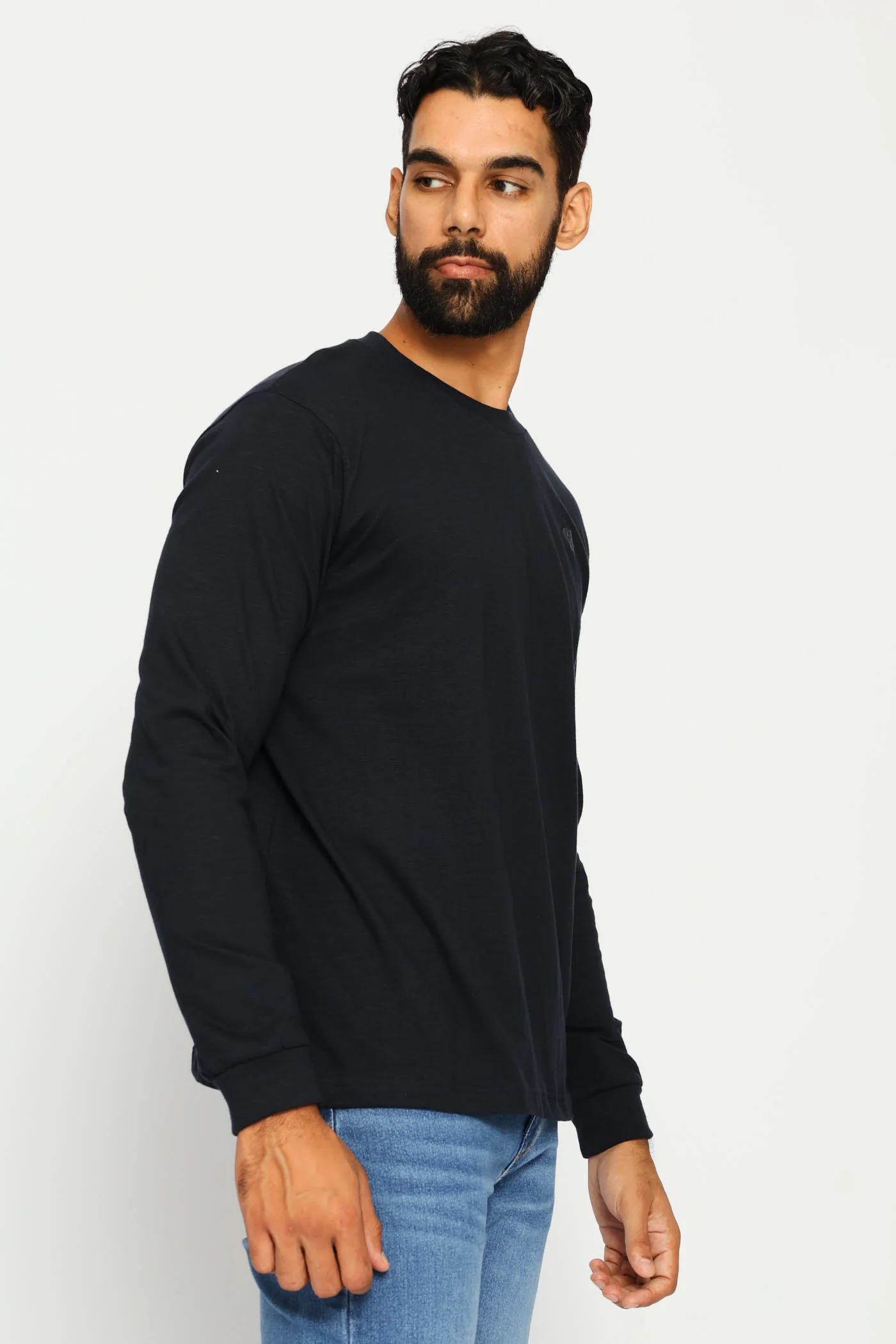 Long Sleeve Slub Crew Top - Navy - Image 3