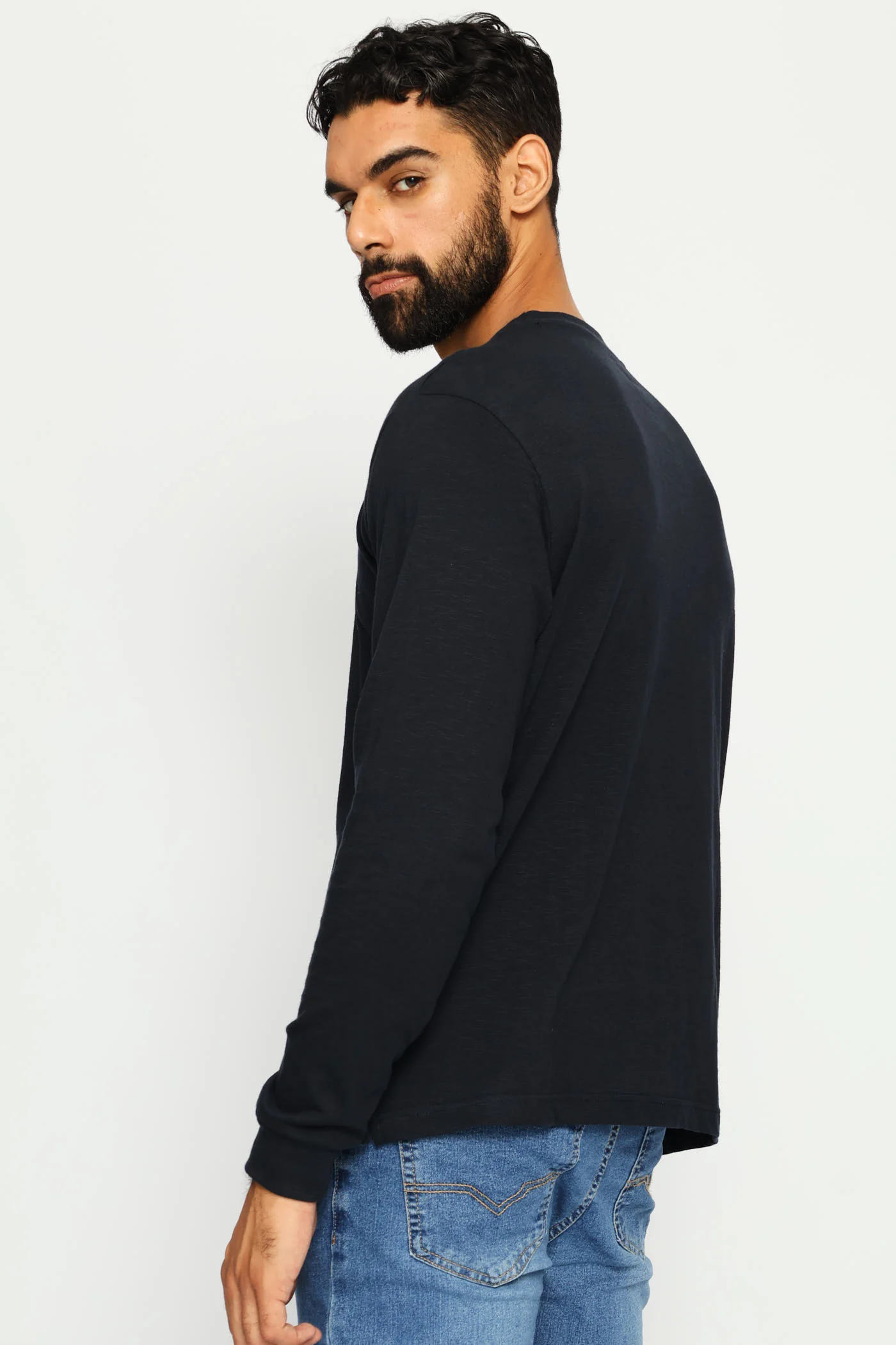 Long Sleeve Slub Crew Top - Navy - Image 4