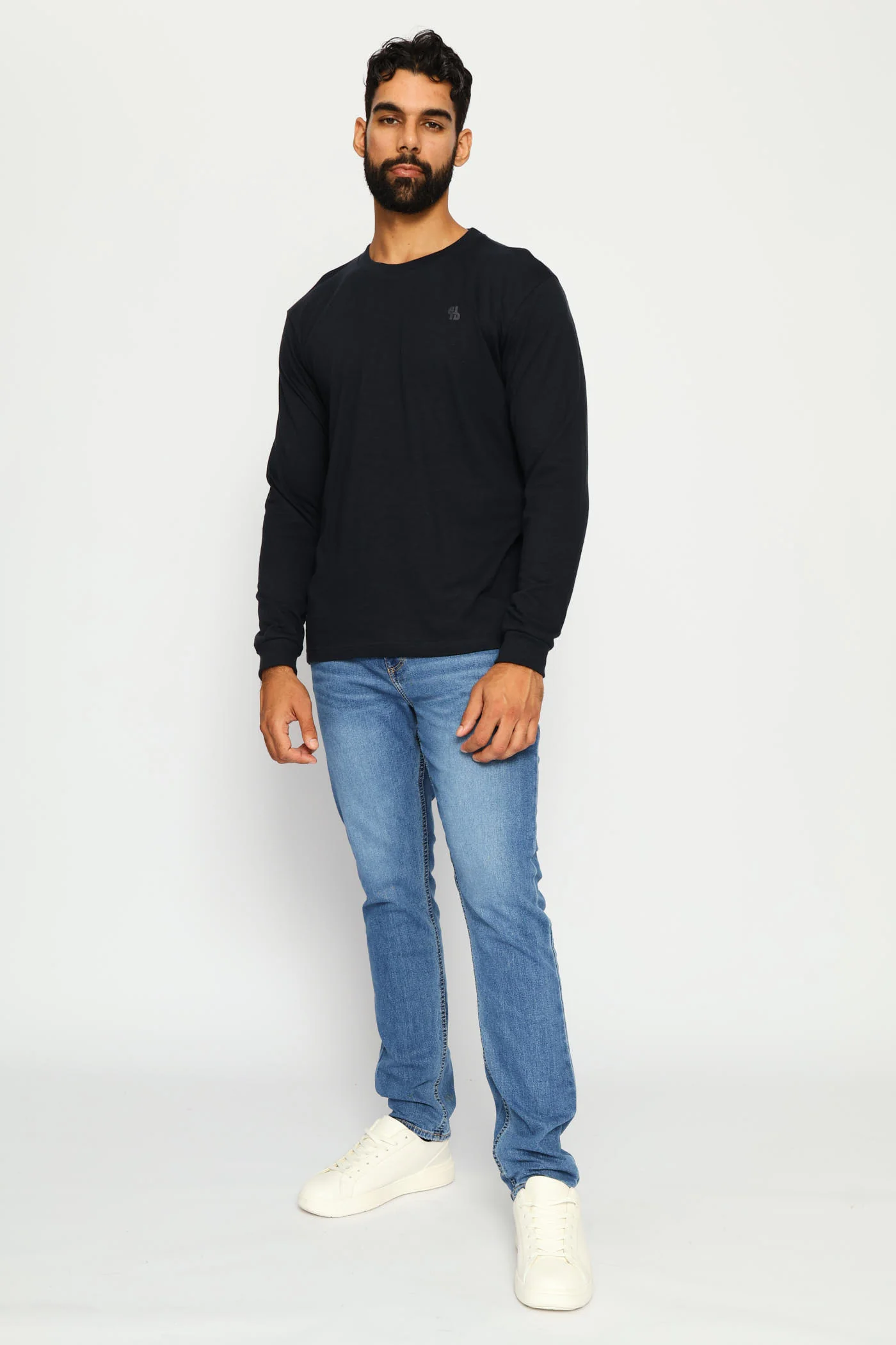 Long Sleeve Slub Crew Top - Navy - Image 5