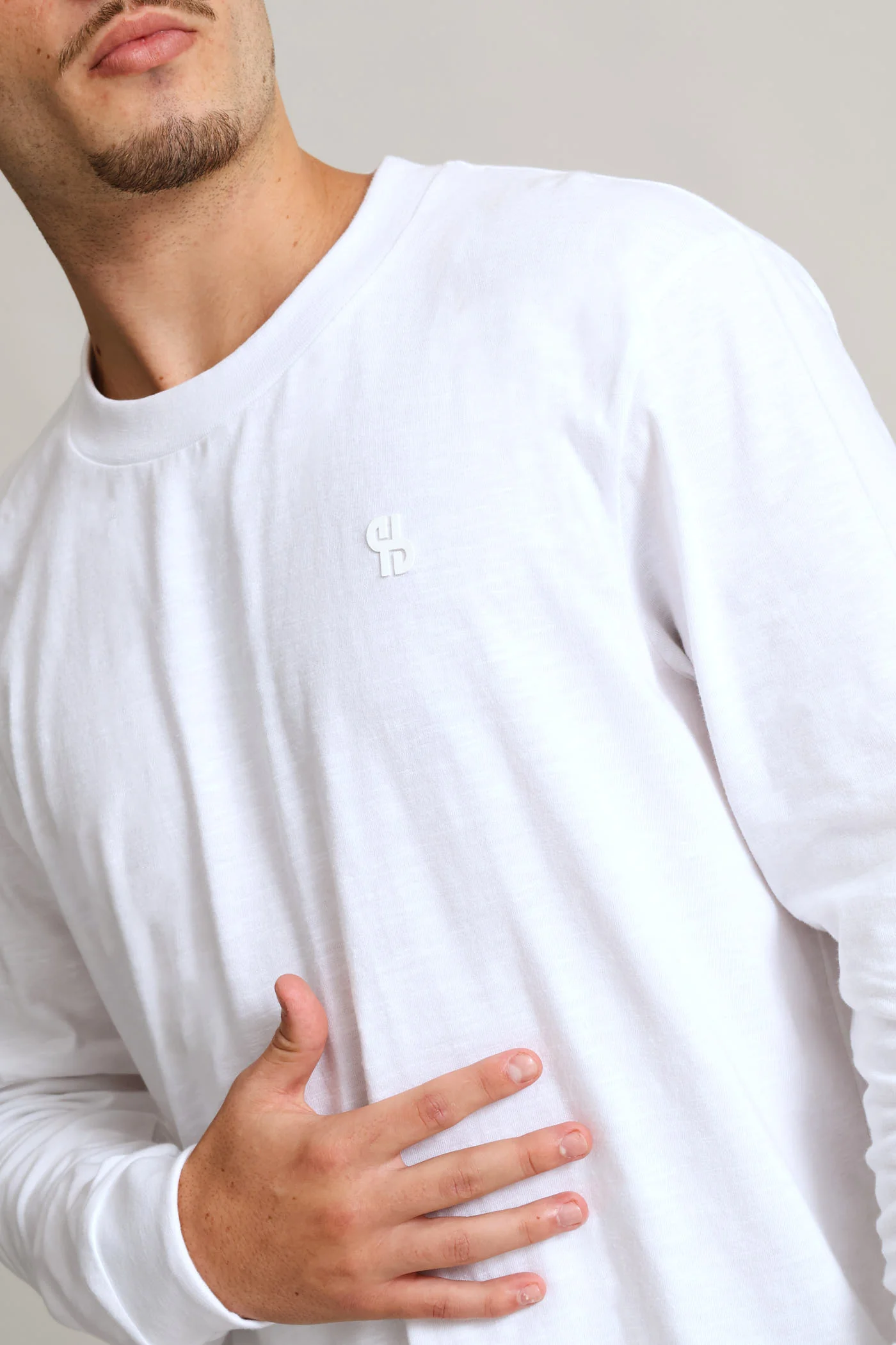 Long Sleeve Slub Crew Tee  - White - Image 2