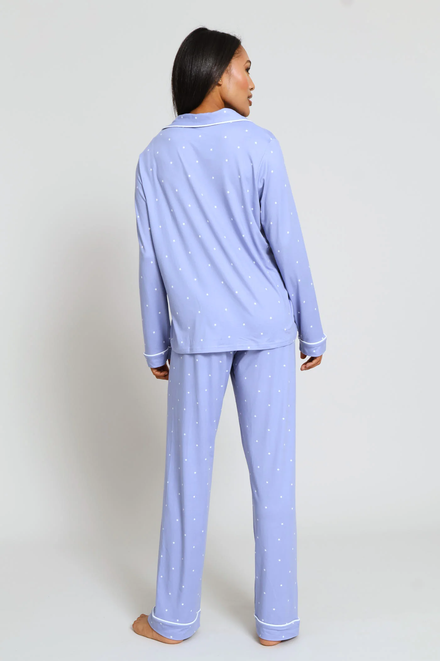 Long Sleeve Soft Touch Button Through & Knit Pant Set - Blue - Image 5