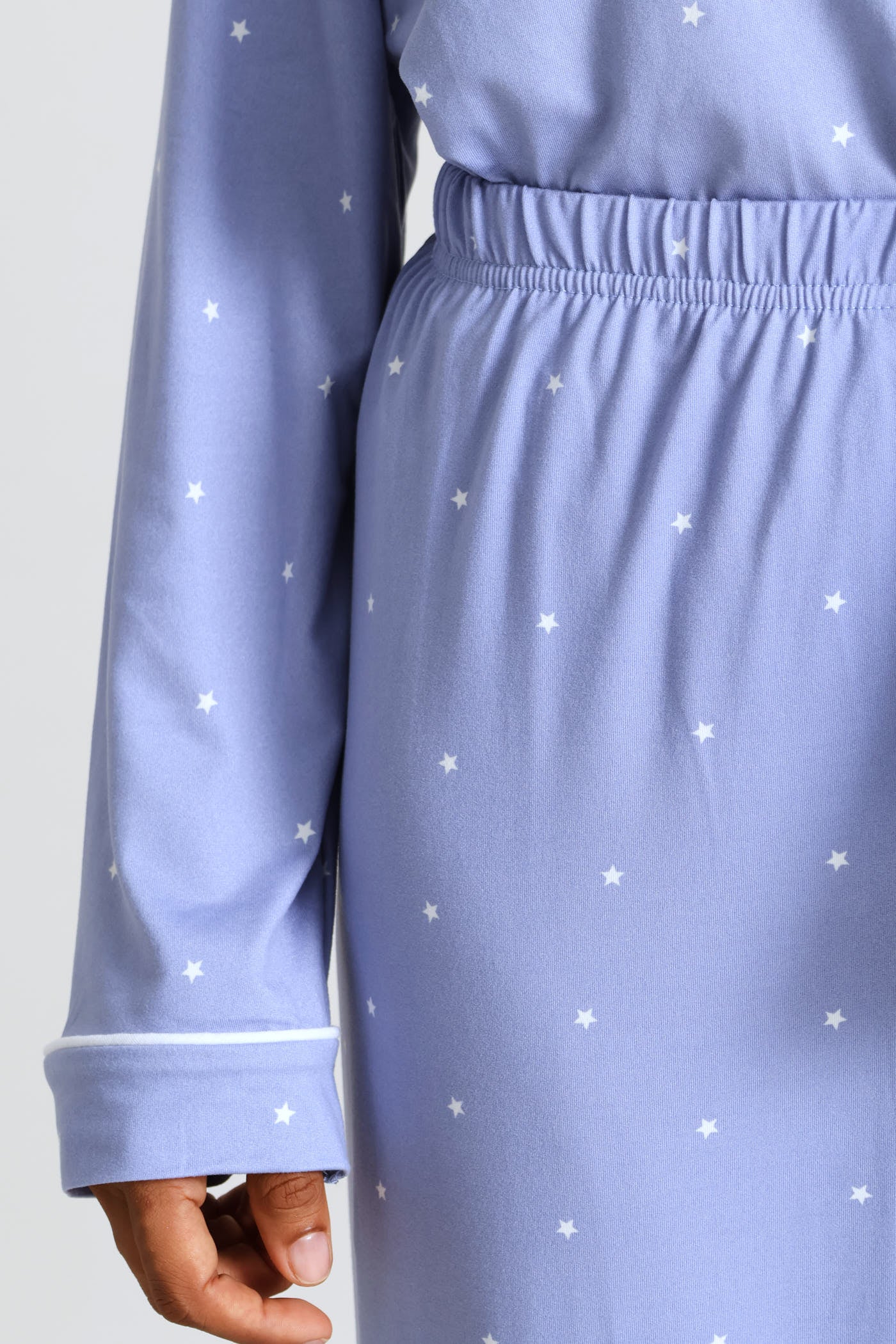 Long Sleeve Soft Touch Button Through & Knit Pant Set - Blue - Image 6