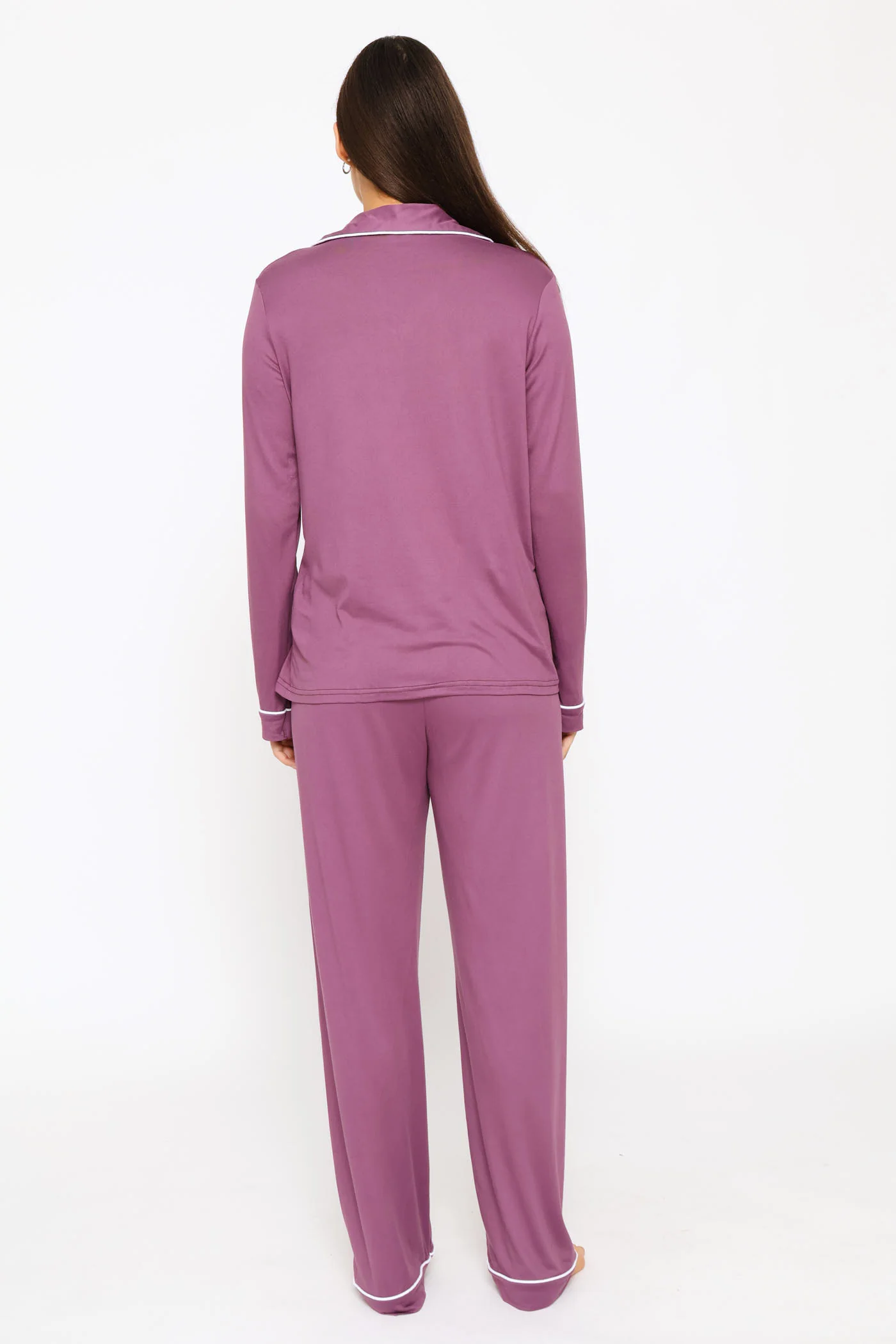Long Sleeve Soft Touch Button Through & Pant Knit Set - Purple - Image 4