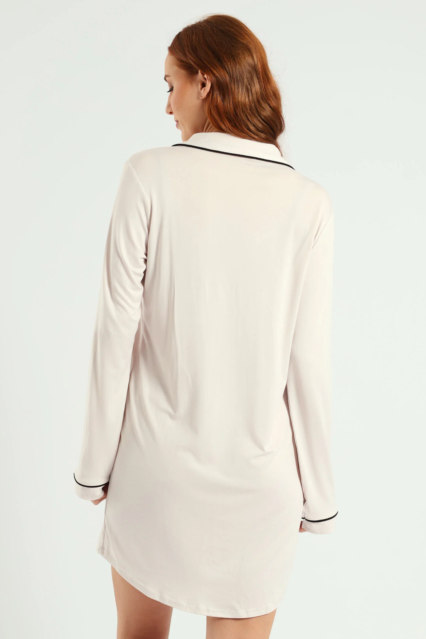 Long Sleeve Soft Touch Plain Sleepshirt - Light Grey - Image 4