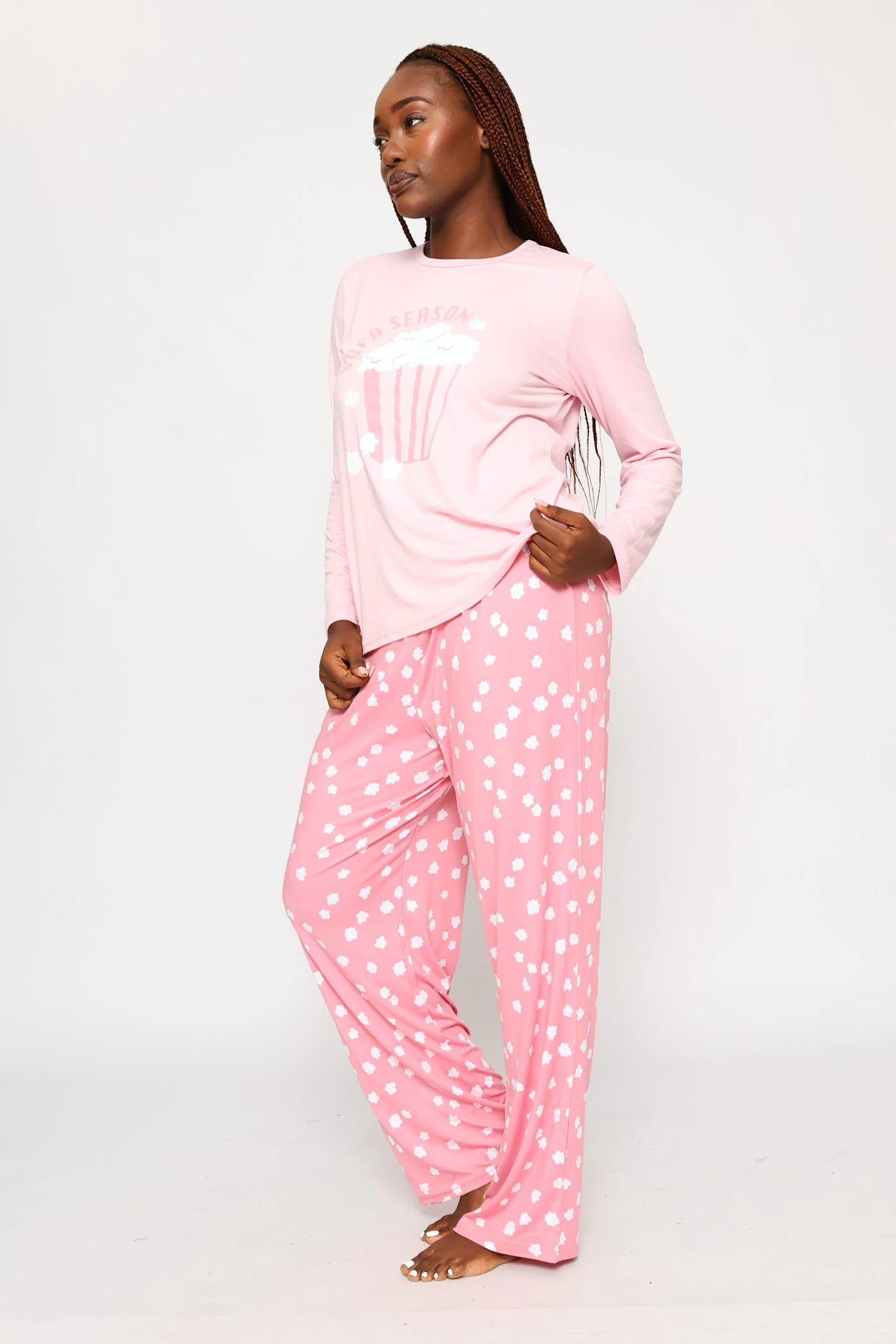 Long Sleeve Soft Touch Popcorn Top & Pant Set - Pink - Image 4