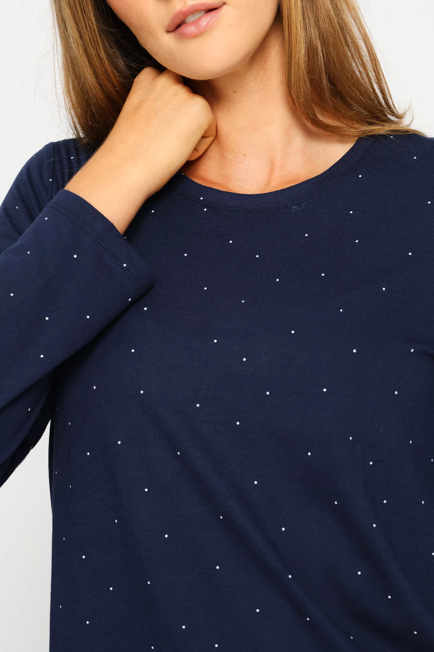 Long Sleeve Spot Knit Tee - Navy - Image 2