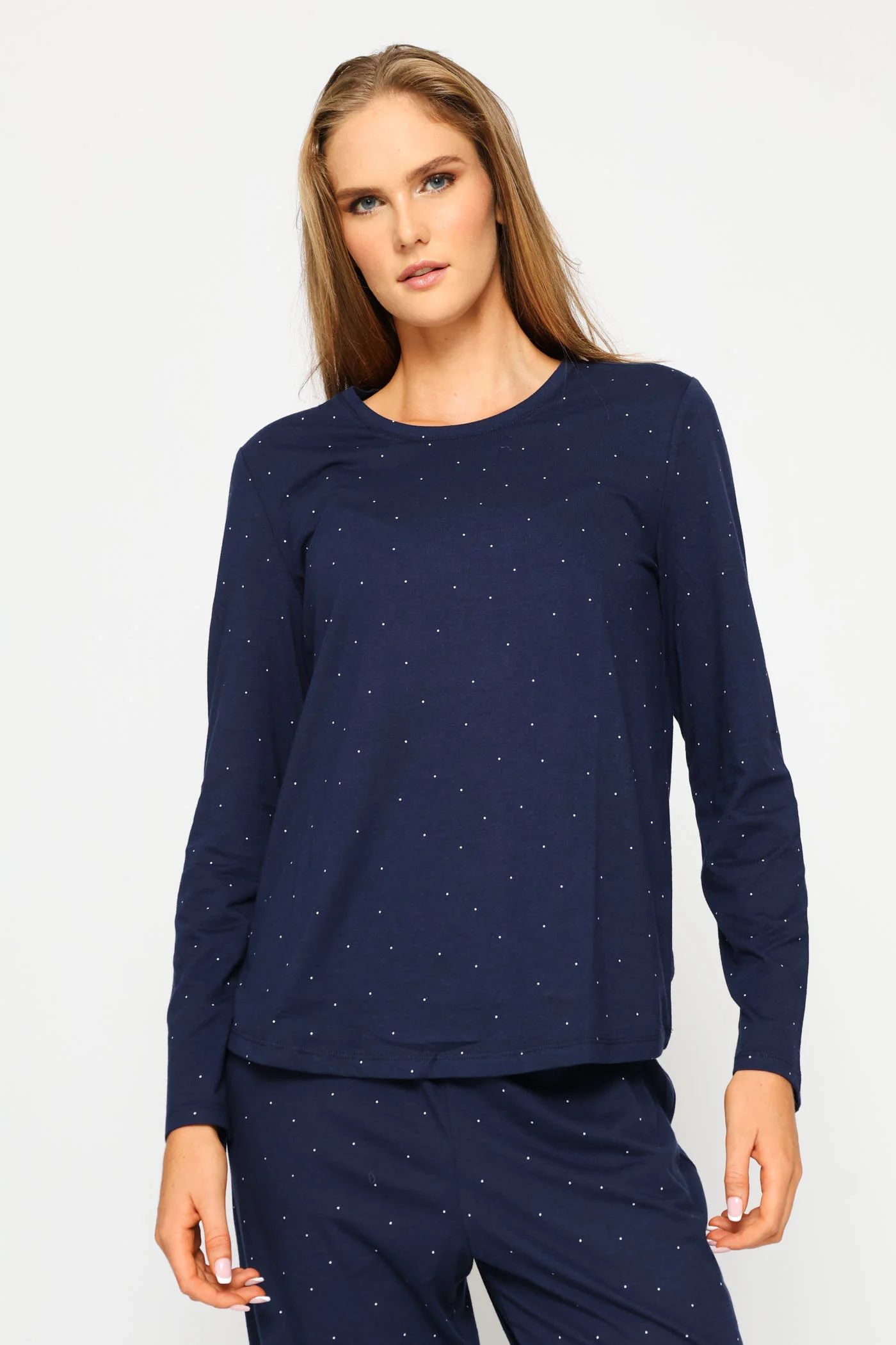 Long Sleeve Spot Knit Tee - Navy - Image 3