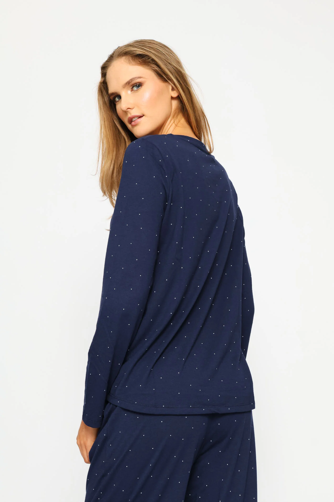 Long Sleeve Spot Knit Tee - Navy - Image 5