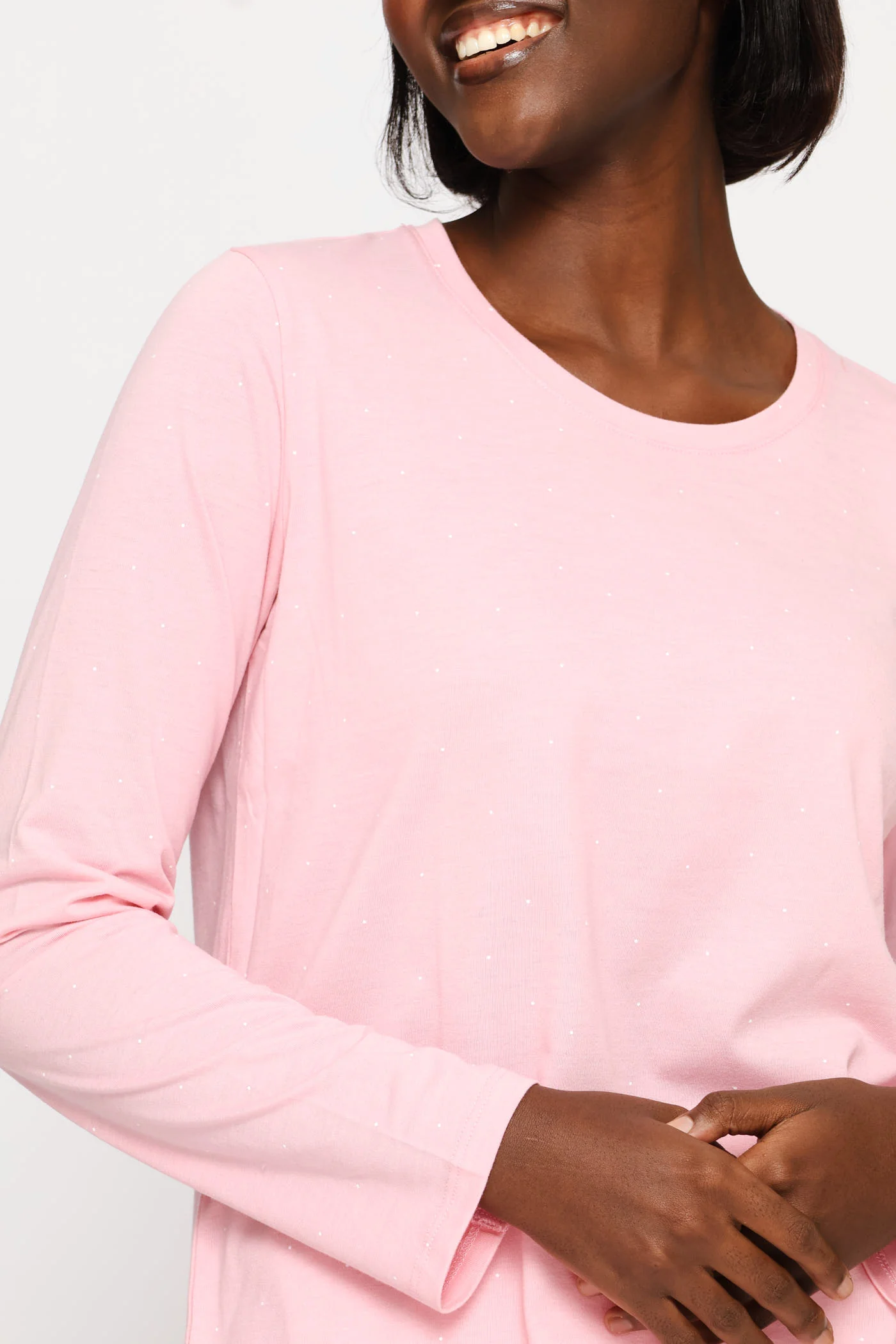 Long Sleeve Spot Knit Tee - Pink - Image 2