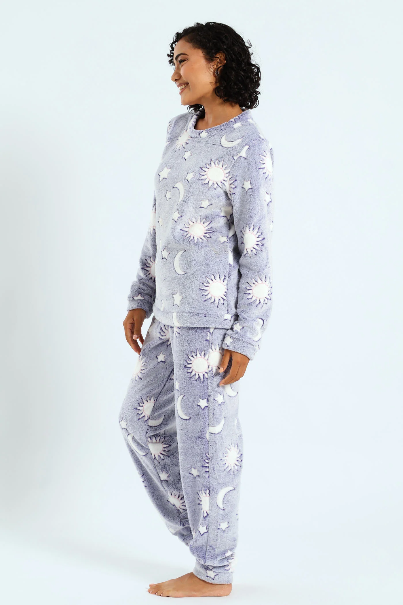 Long Sleeve Stars & Moon Cosy Sleep Set - Navy - Image 3