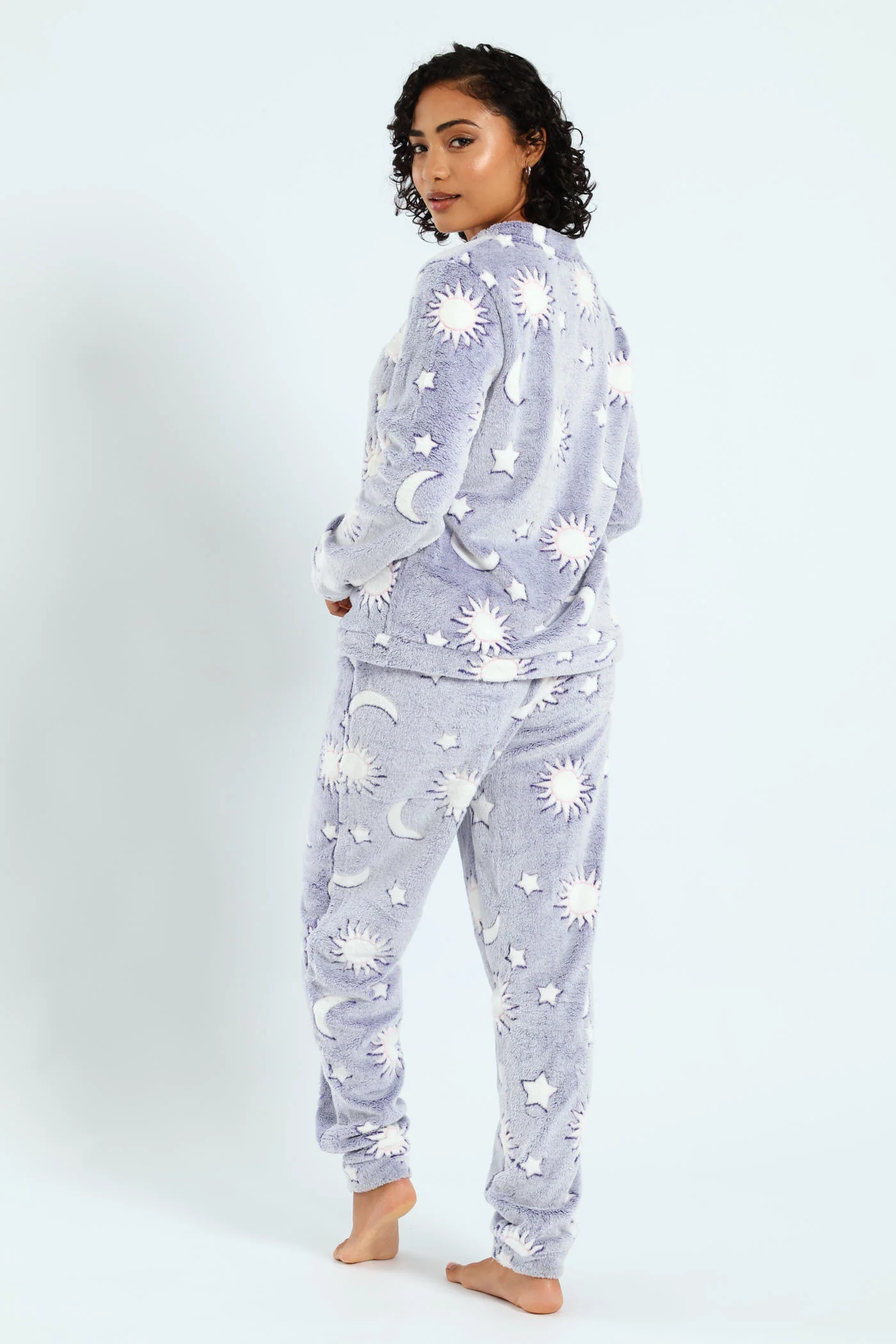 Long Sleeve Stars & Moon Cosy Sleep Set - Navy - Image 4
