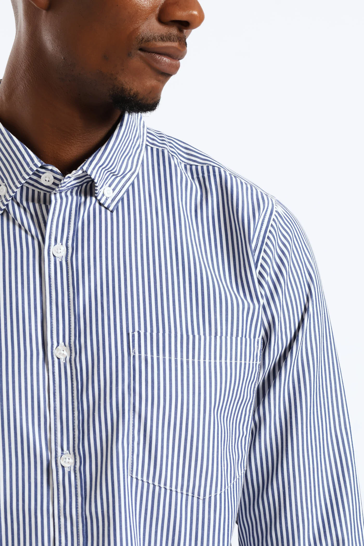 Long Sleeve Stripe Button Down Shirt - White/Blue - Image 2