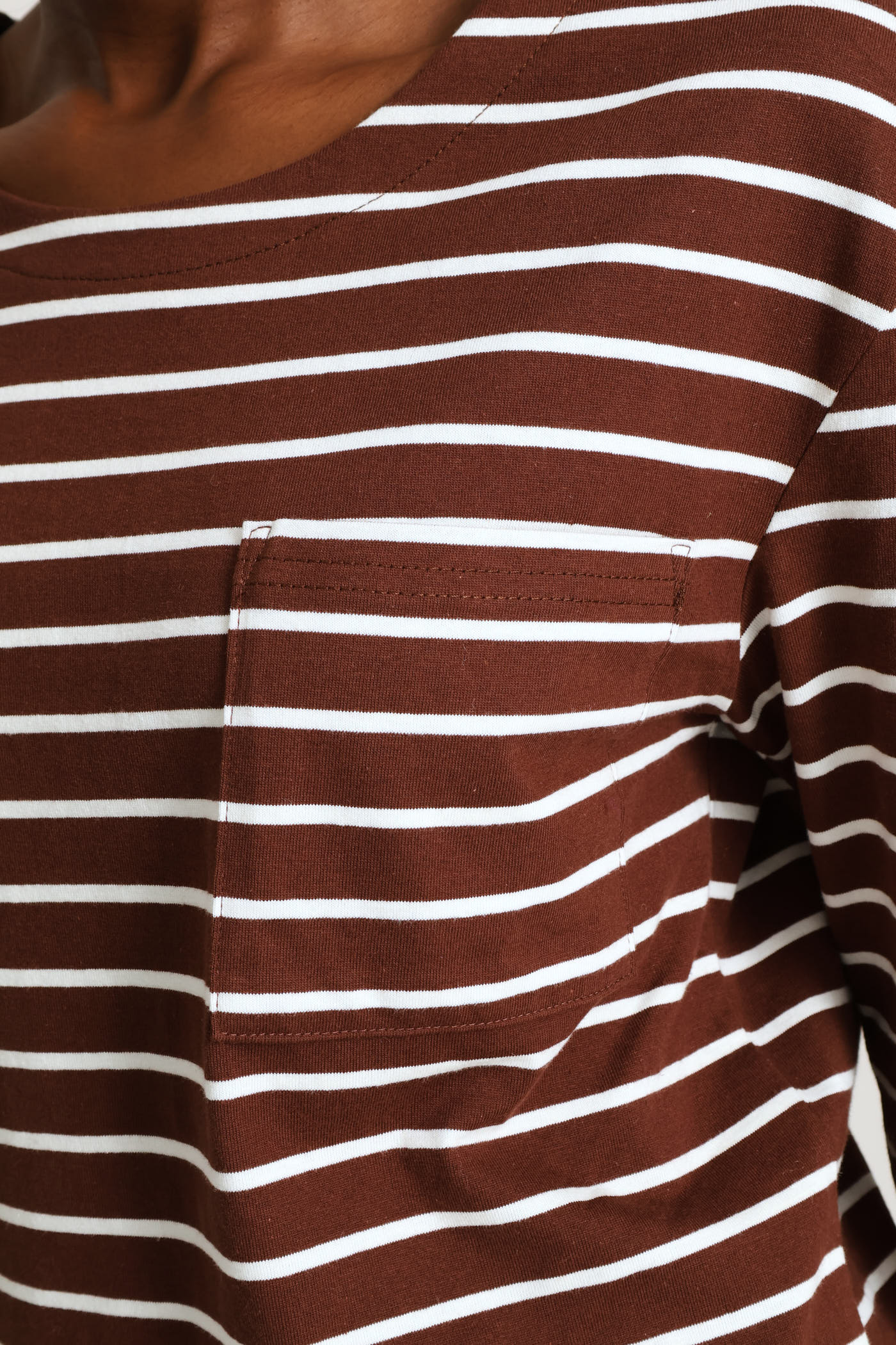 Long Sleeve Stripe Cotton Top - Cream/Chocolate - Image 2