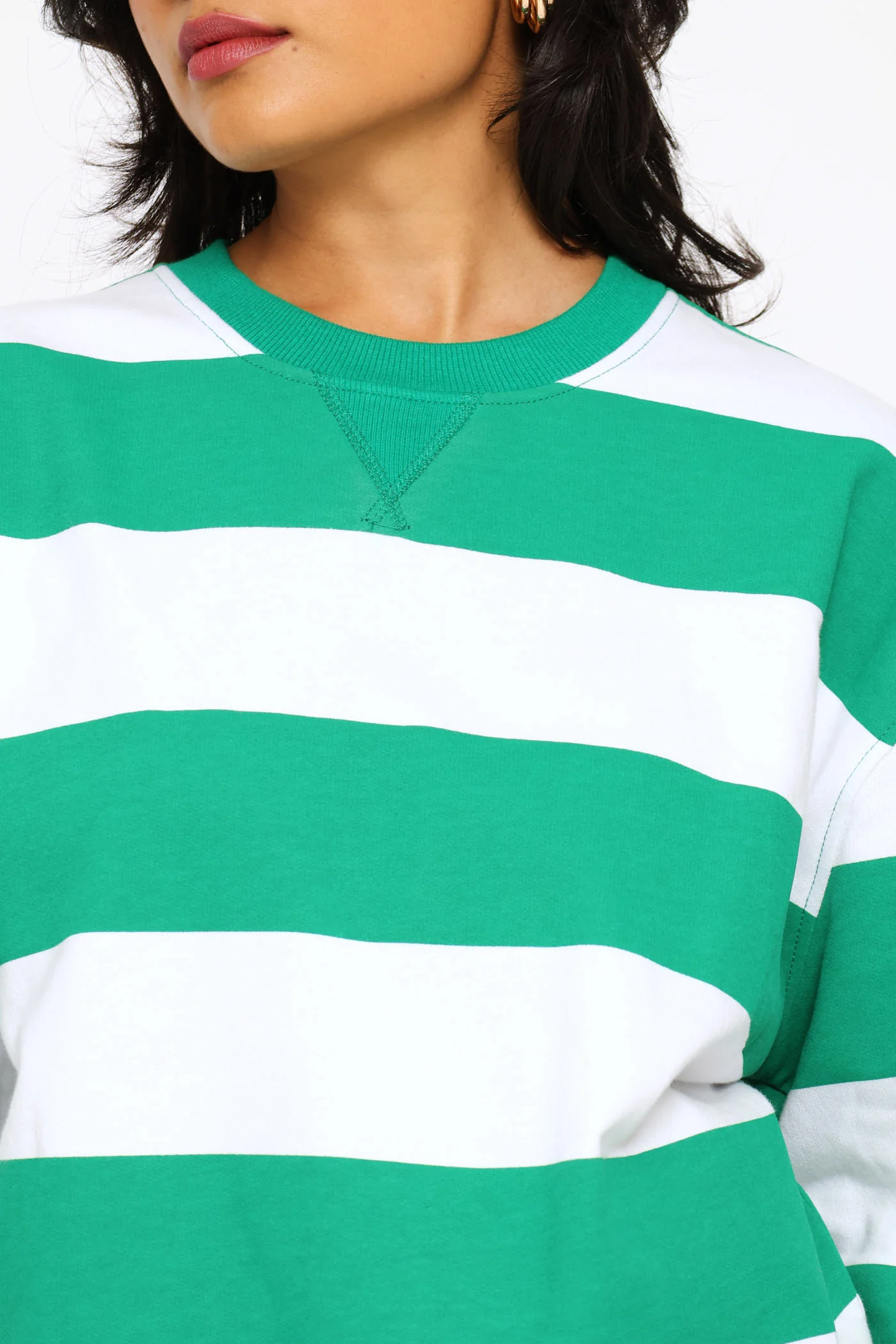 Long Sleeve Stripe Pullover - White/Green - Image 2