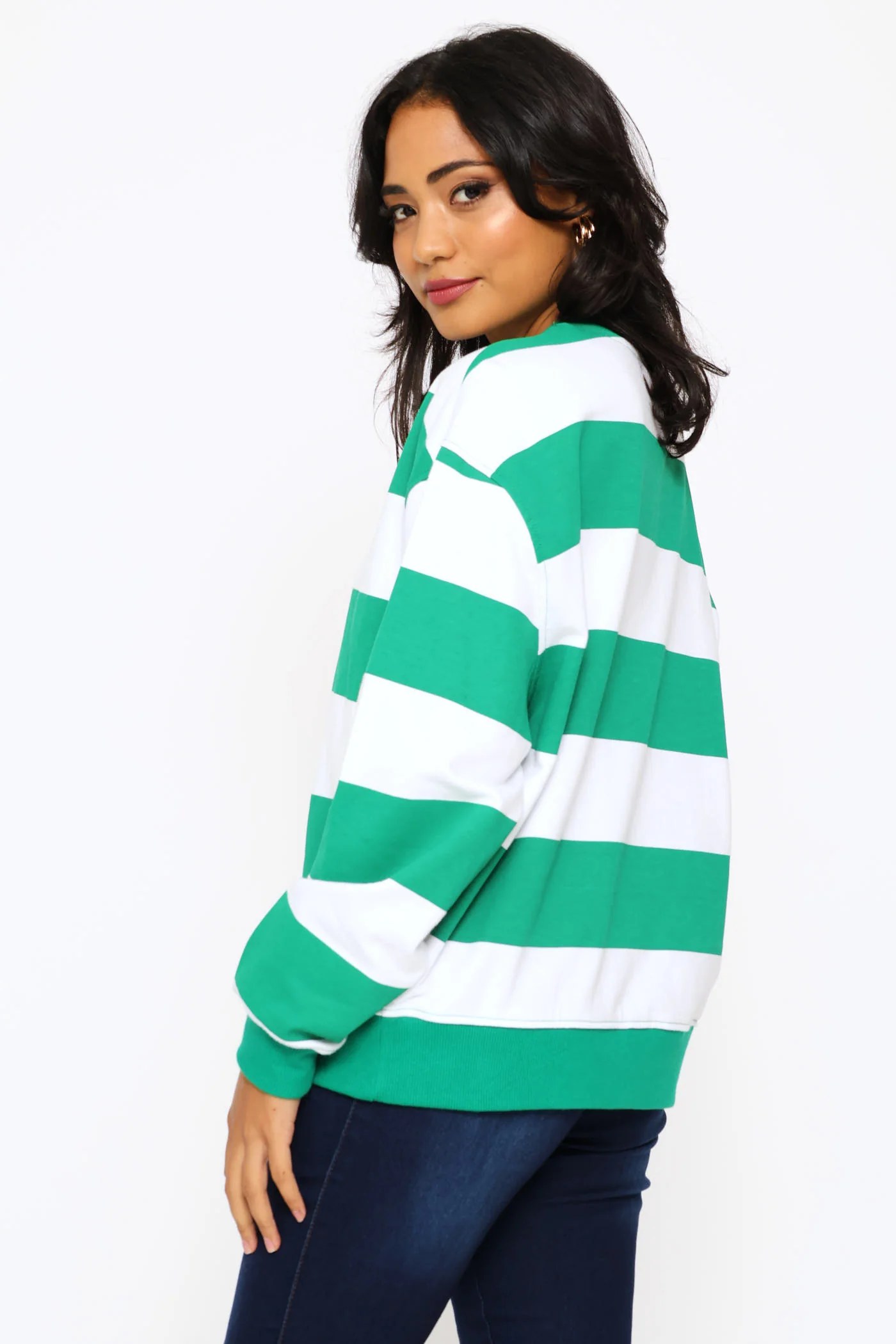 Long Sleeve Stripe Pullover - White/Green - Image 4