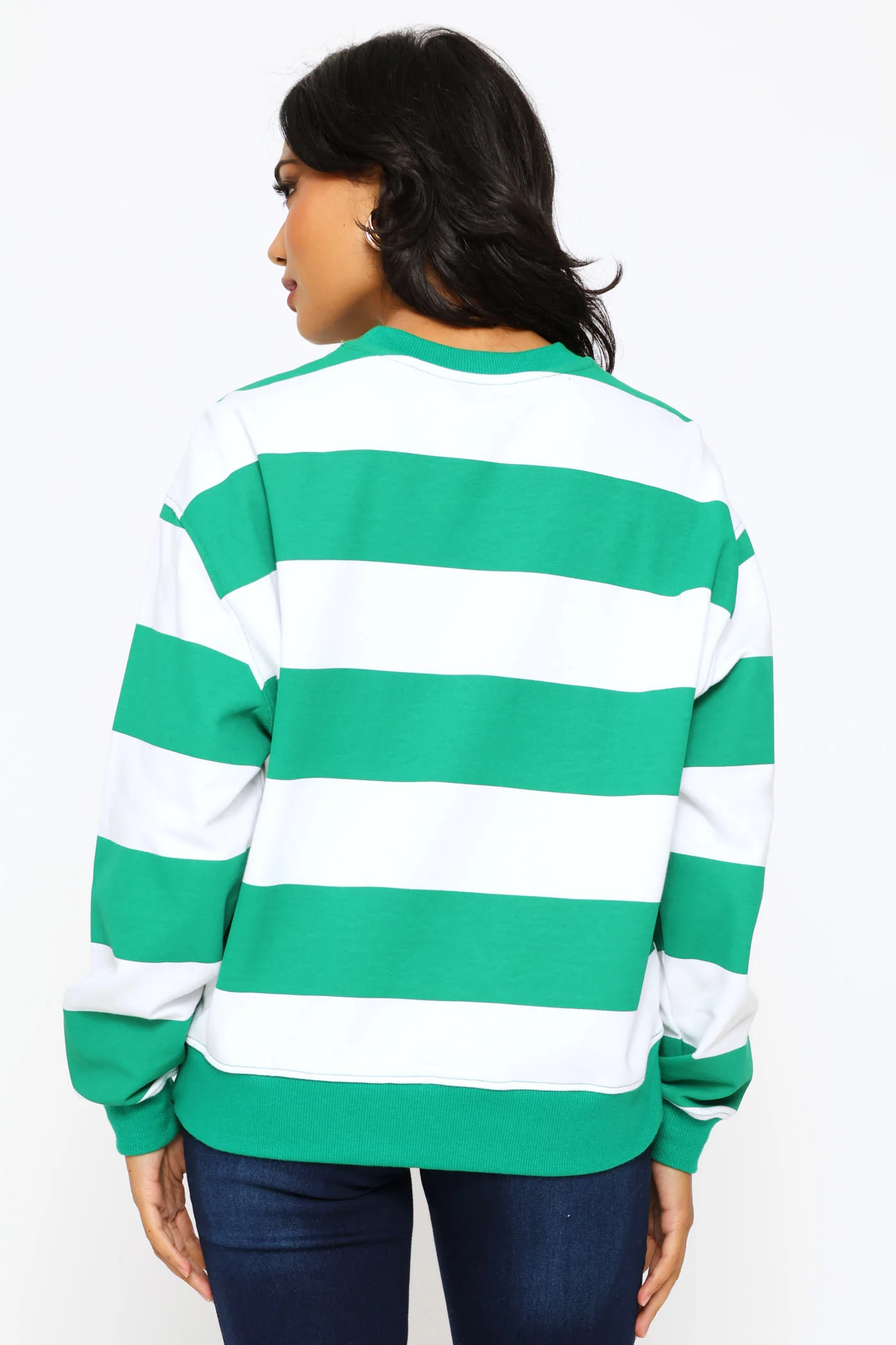 Long Sleeve Stripe Pullover - White/Green - Image 5