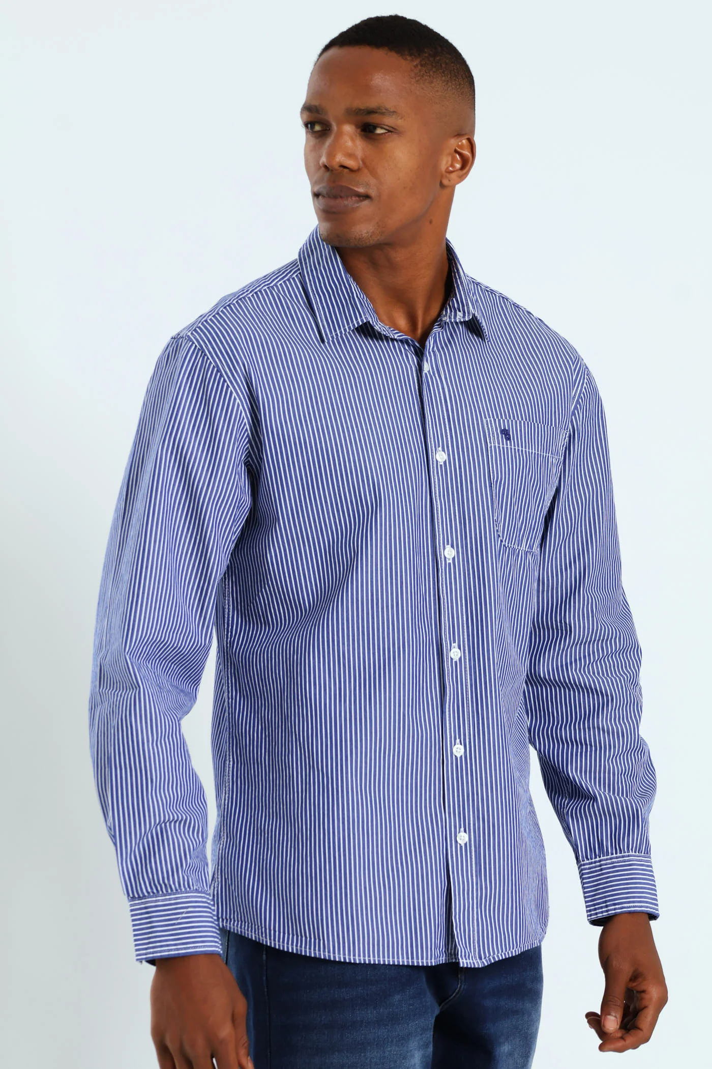 Long Sleeve Stripe Shirt - Blue/White - Image 3