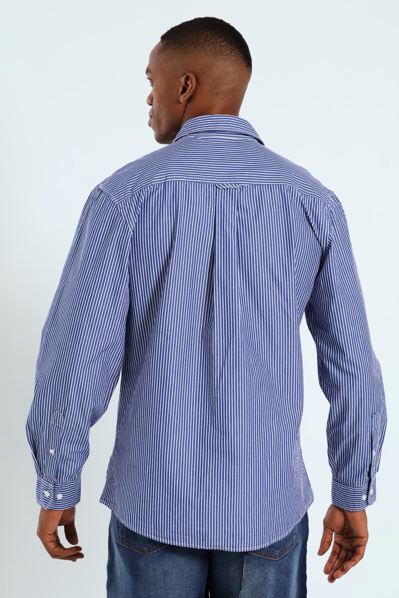 Long Sleeve Stripe Shirt - Blue/White - Image 4