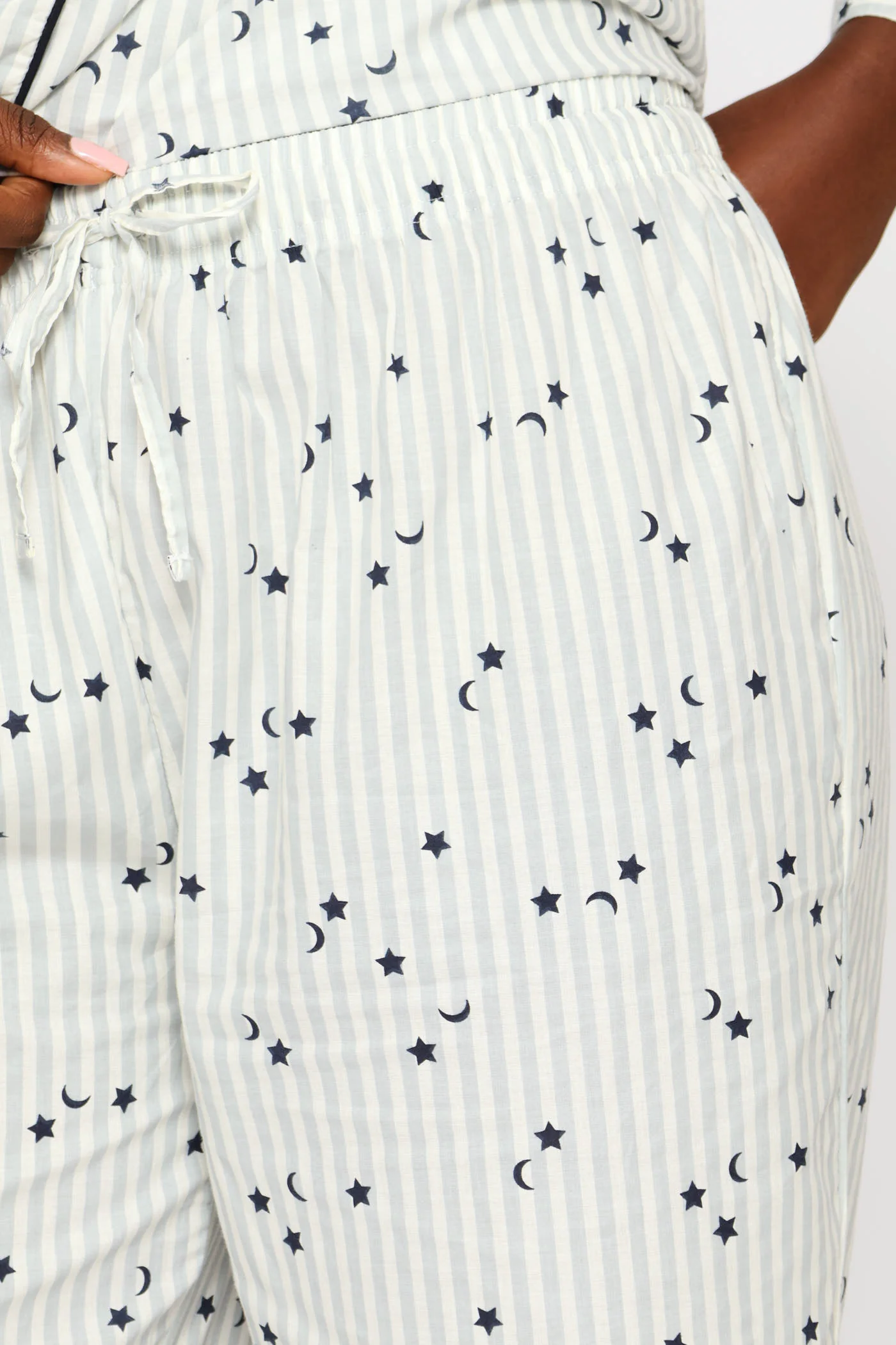 Long Sleeve Stripes & Stars Button Through & Pant Cotton Set - White/Blue - Image 5