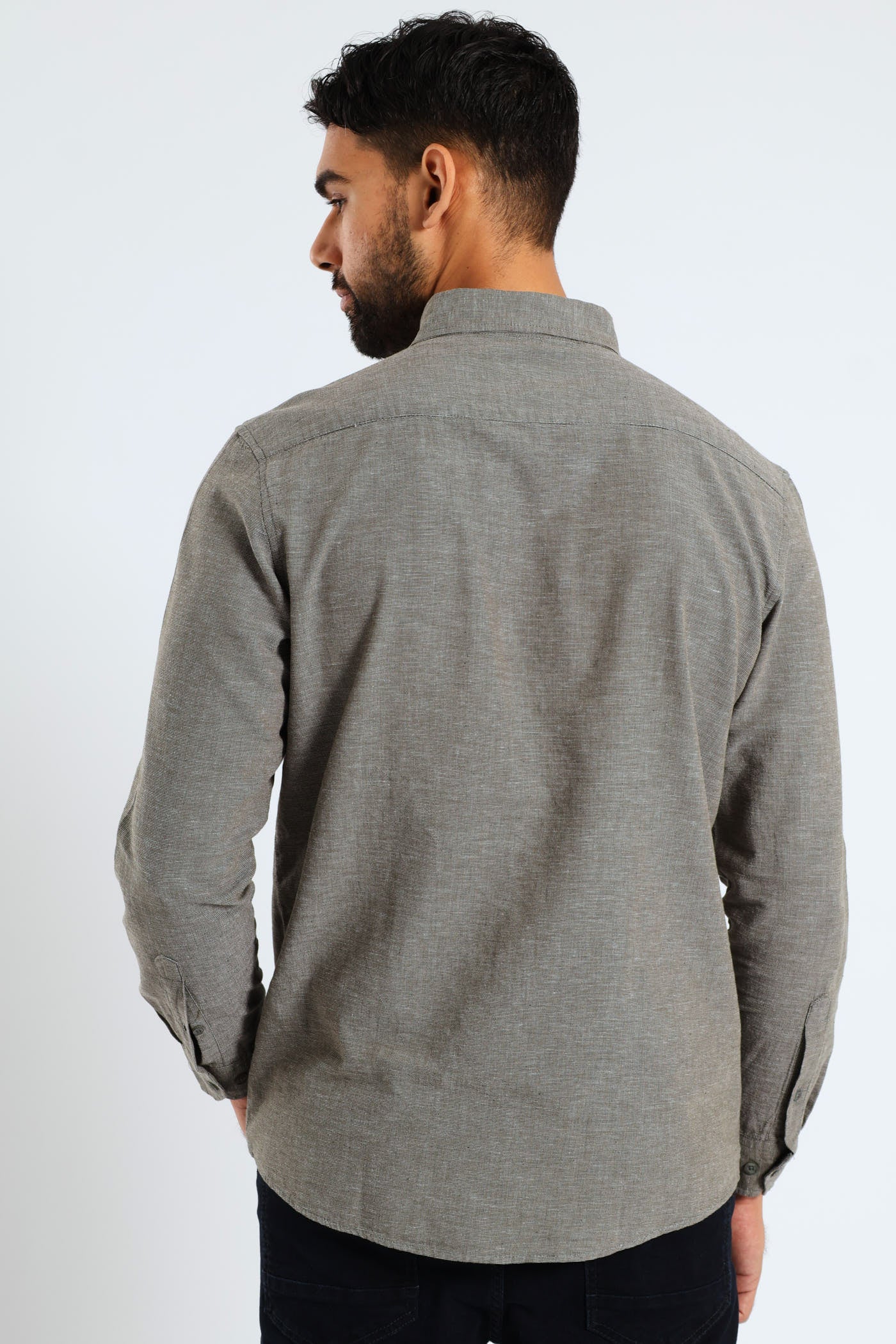 Long Sleeve Textured Woven Shirt - Fatigue - Image 4