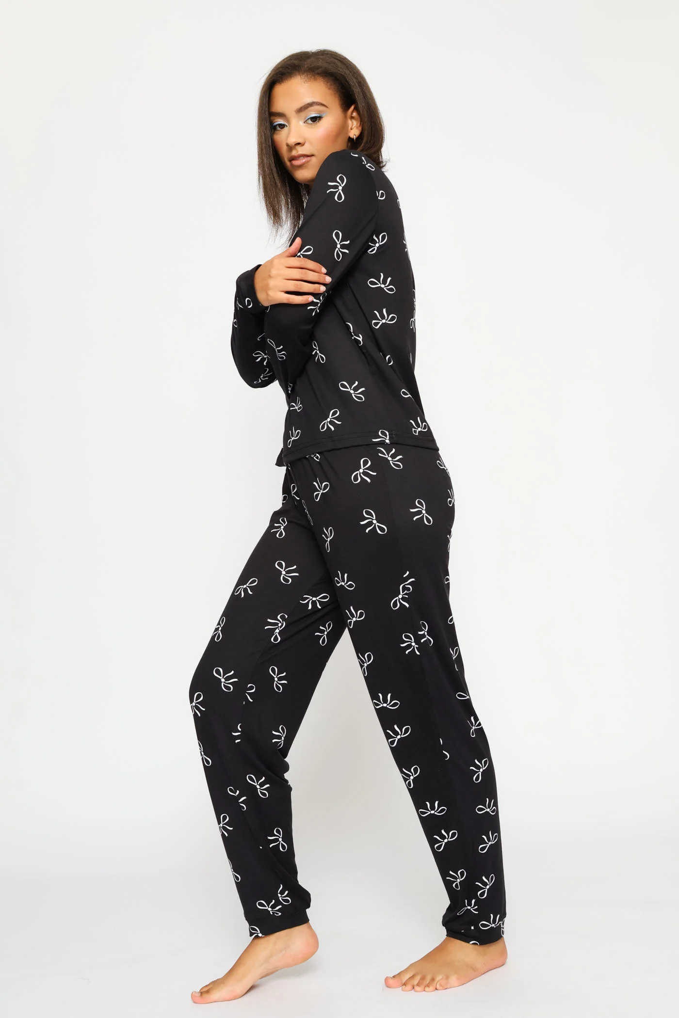 Long Sleeve Tee & Pant Bows Sleep Set - Black - Image 3