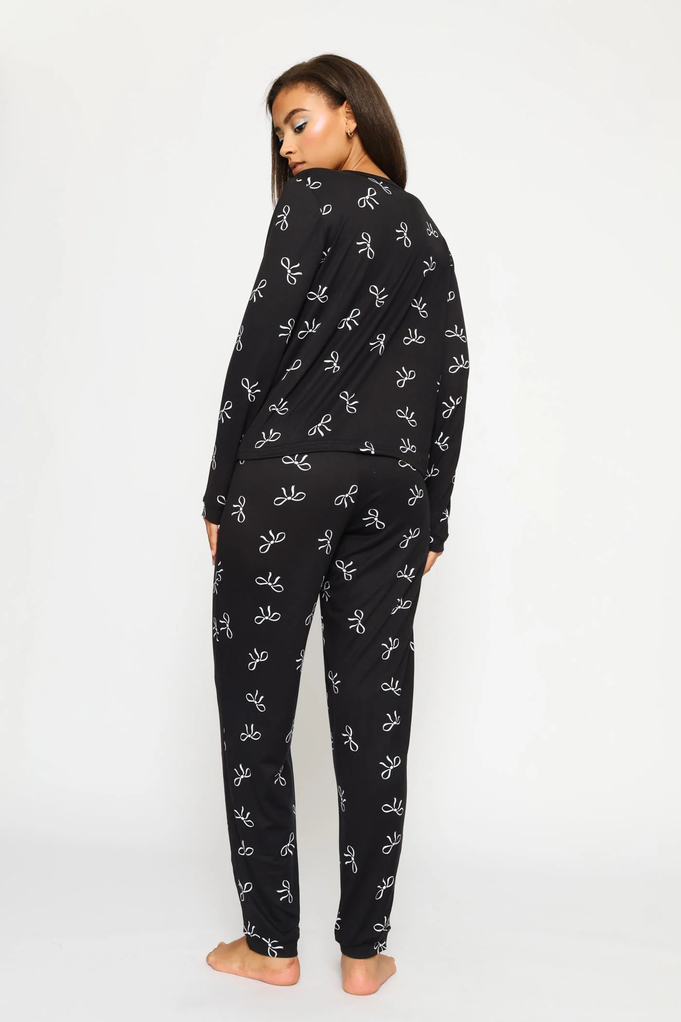 Long Sleeve Tee & Pant Bows Sleep Set - Black - Image 5