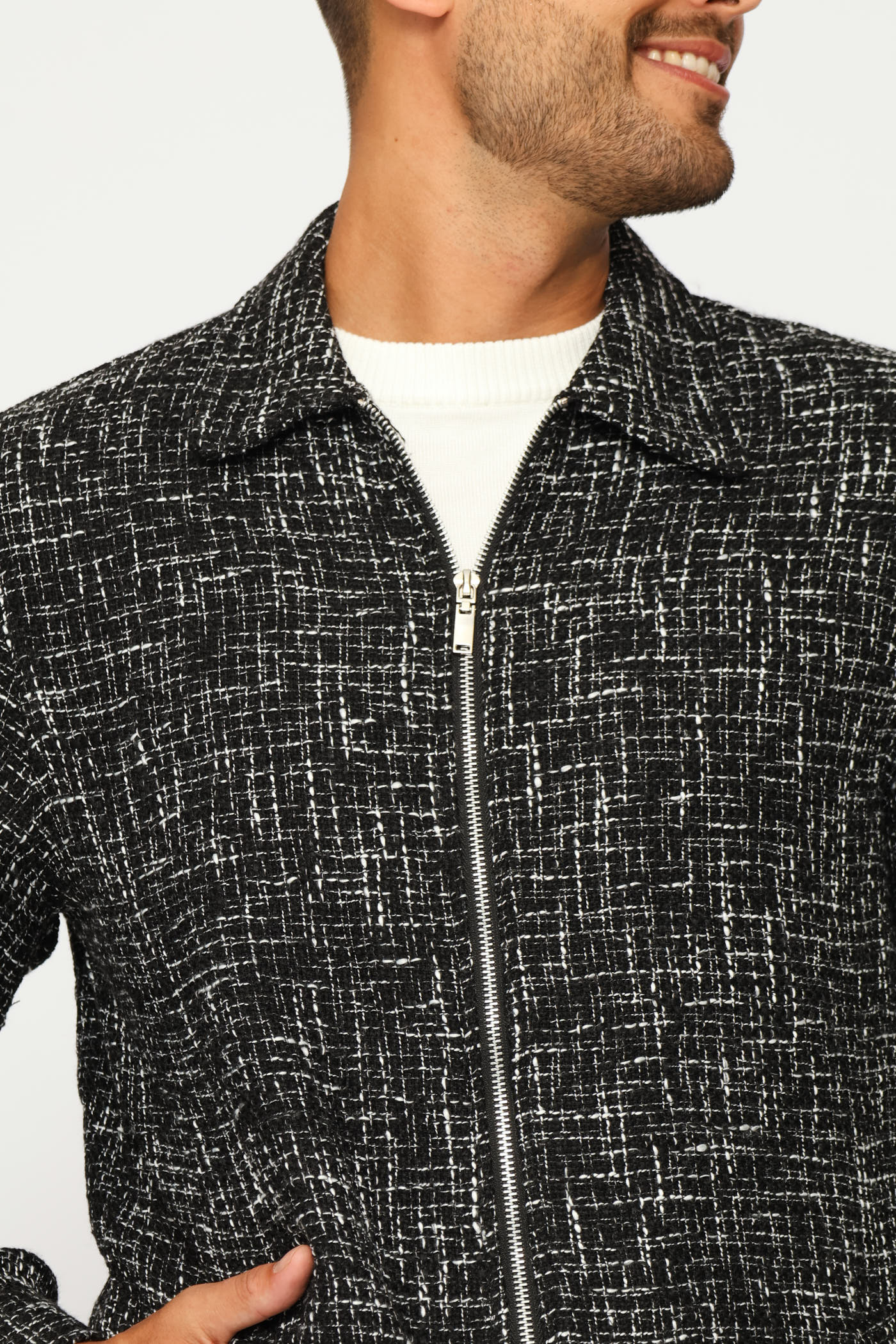 Long Sleeve Textured Shacket - Black/Grey - Image 2