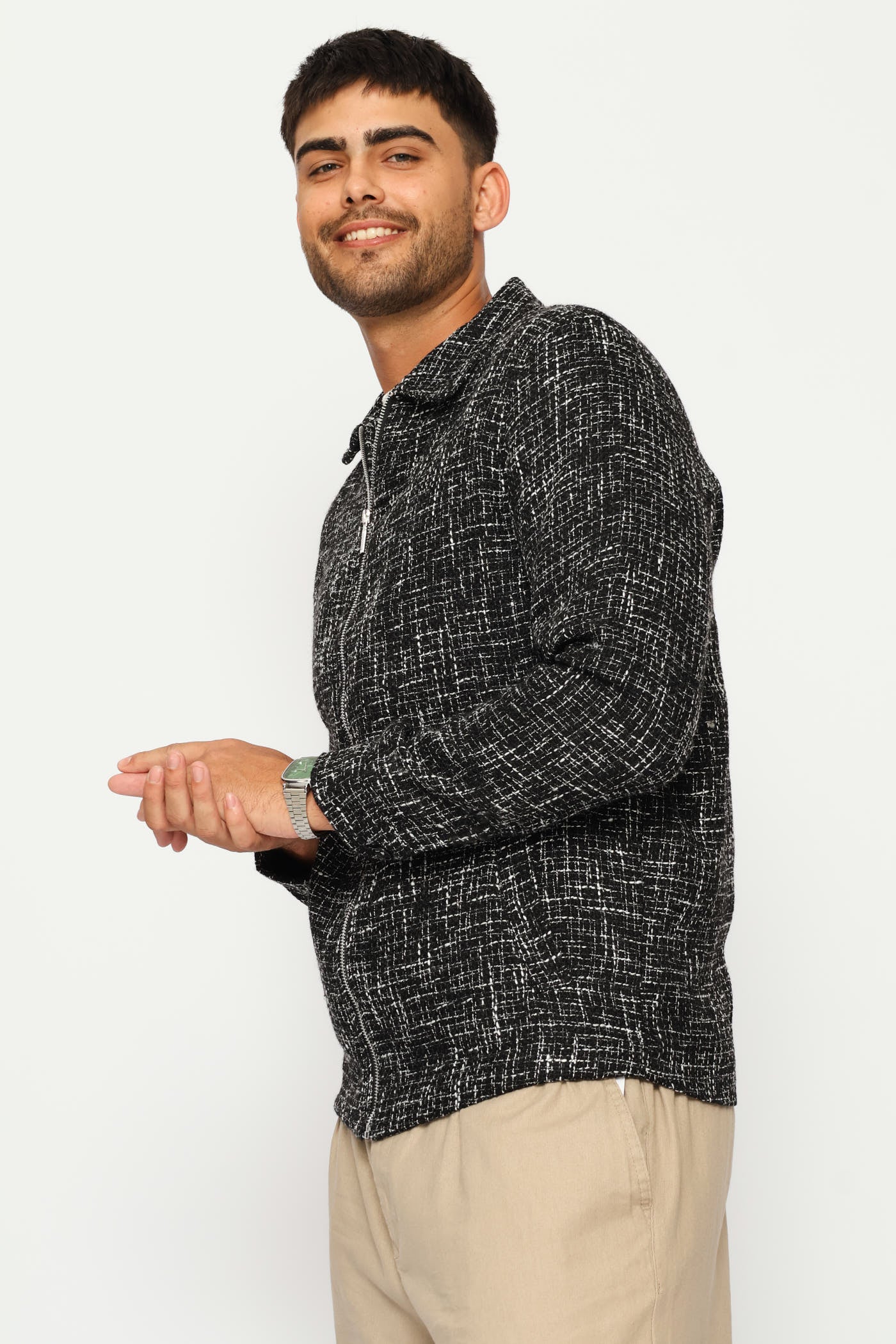 Long Sleeve Textured Shacket - Black/Grey - Image 3