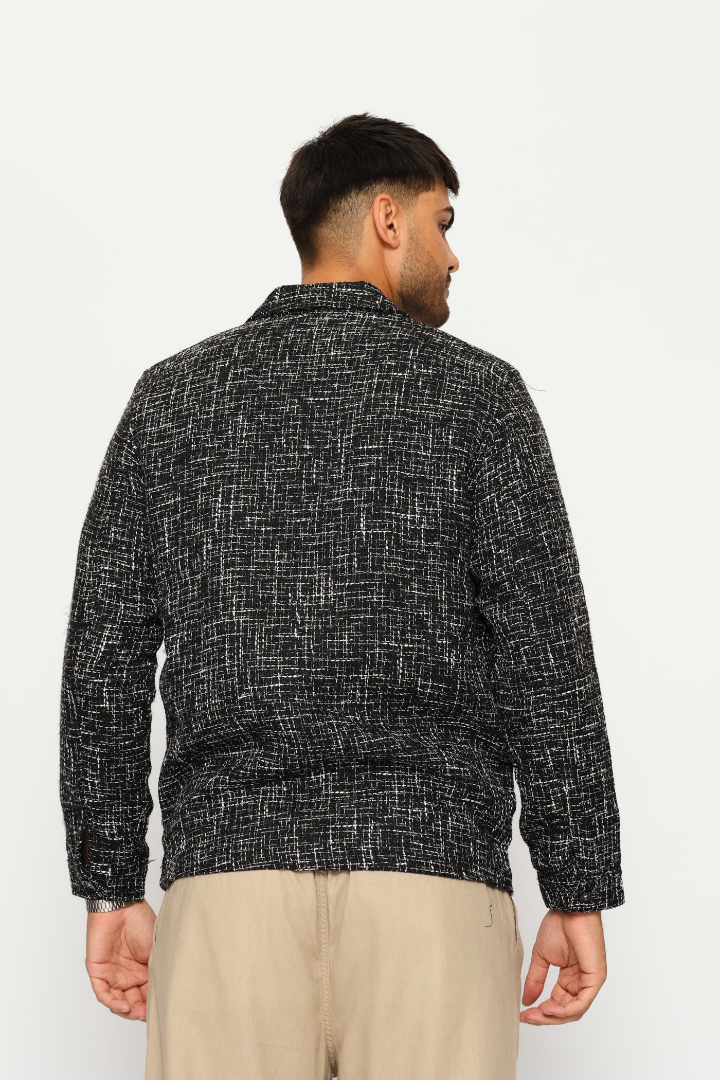 Long Sleeve Textured Shacket - Black/Grey - Image 4