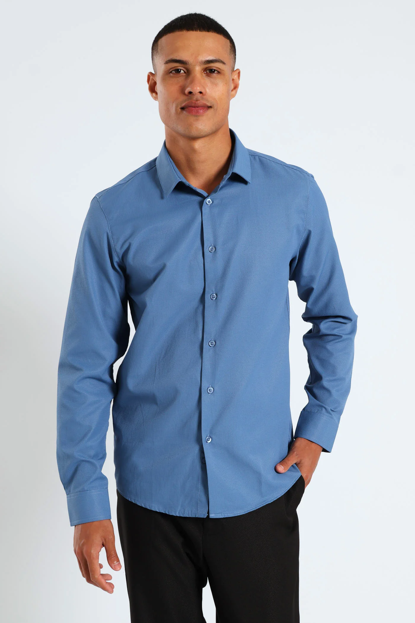 Long Sleeve Textured Shirt - Teal - Image 2