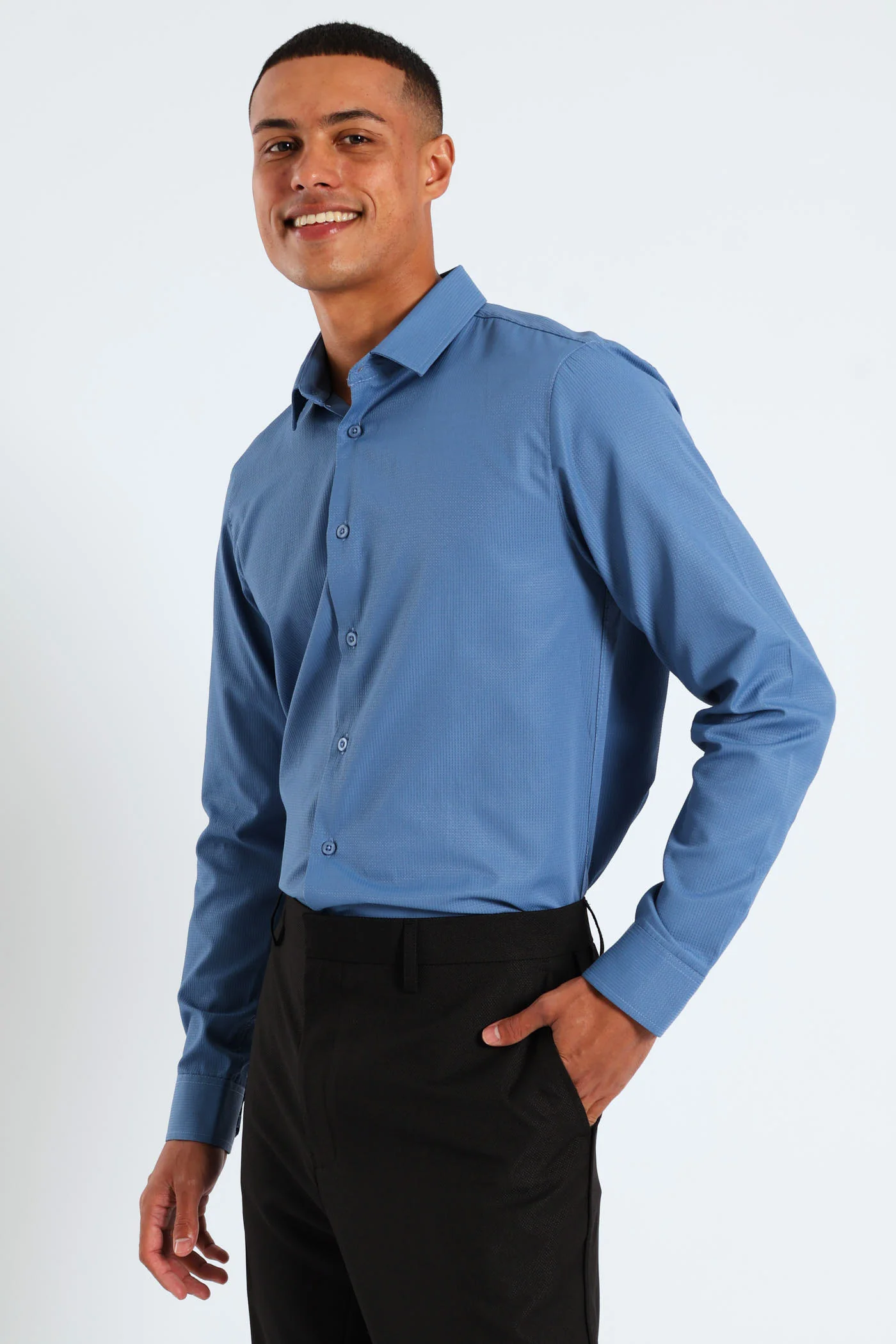 Long Sleeve Textured Shirt - Teal - Image 3