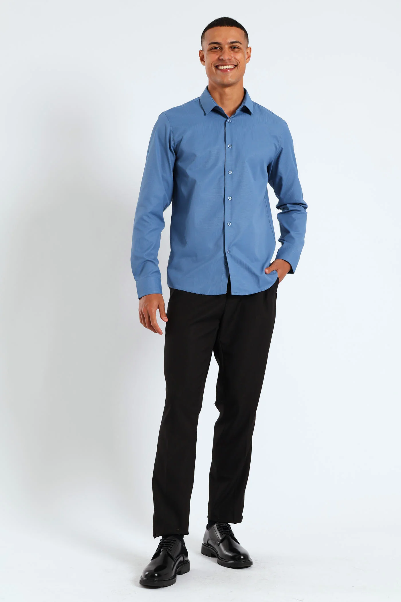 Long Sleeve Textured Shirt - Teal - Image 5